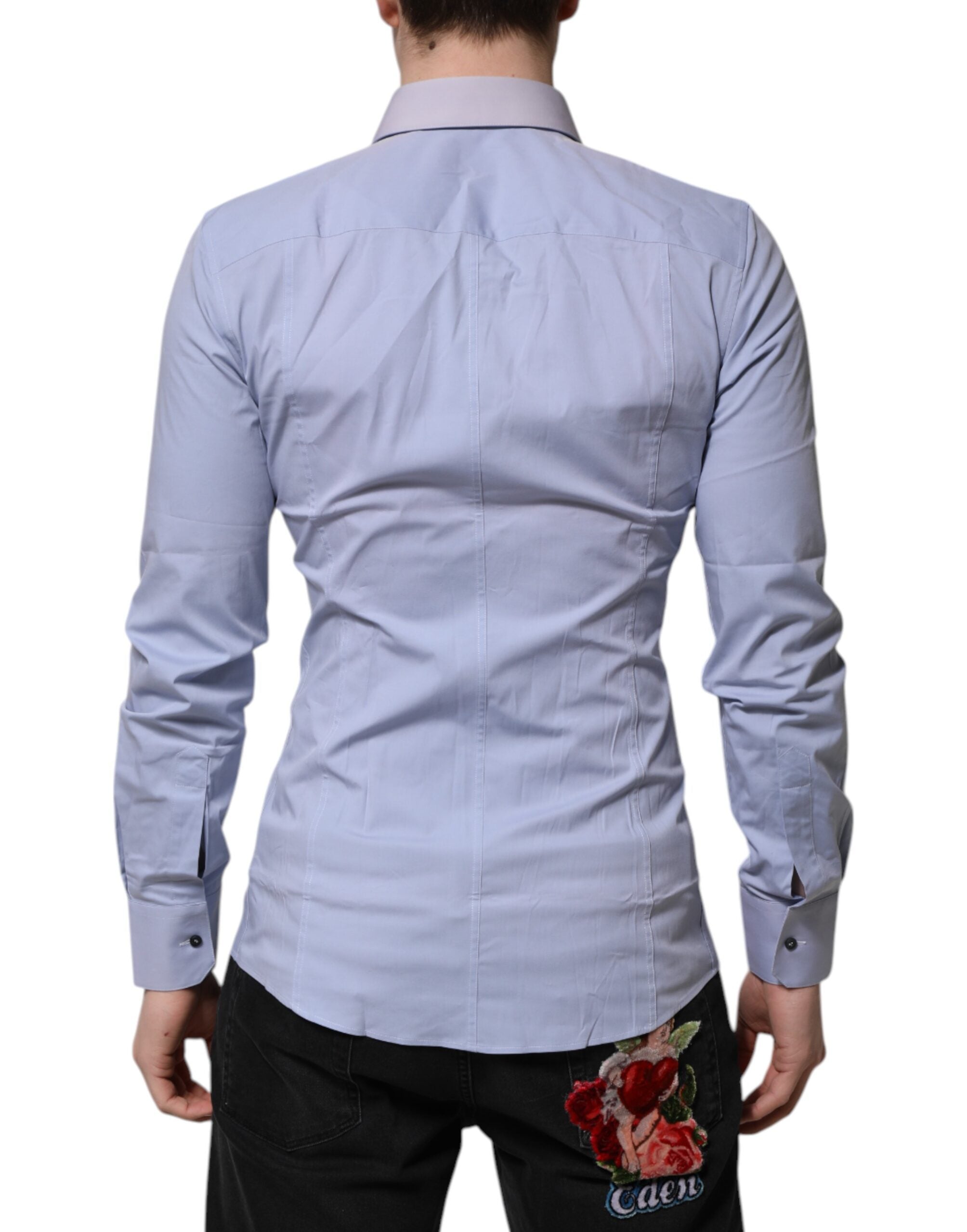 Dolce & Gabbana Blue Cotton SICILIA Long Sleeves Dress Men's Shirt (Pre-Owned)