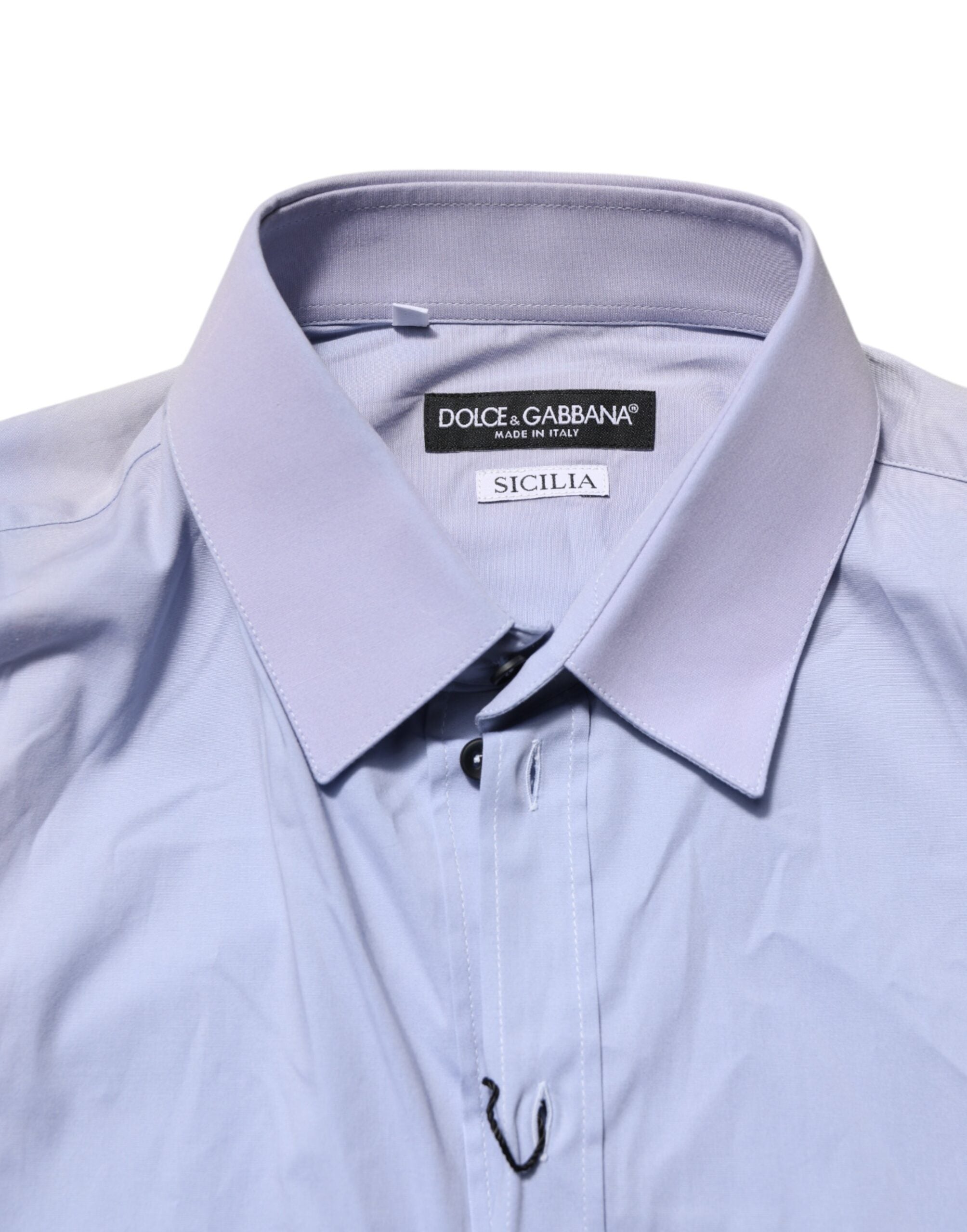 Dolce & Gabbana Blue Cotton SICILIA Long Sleeves Dress Men's Shirt (Pre-Owned)