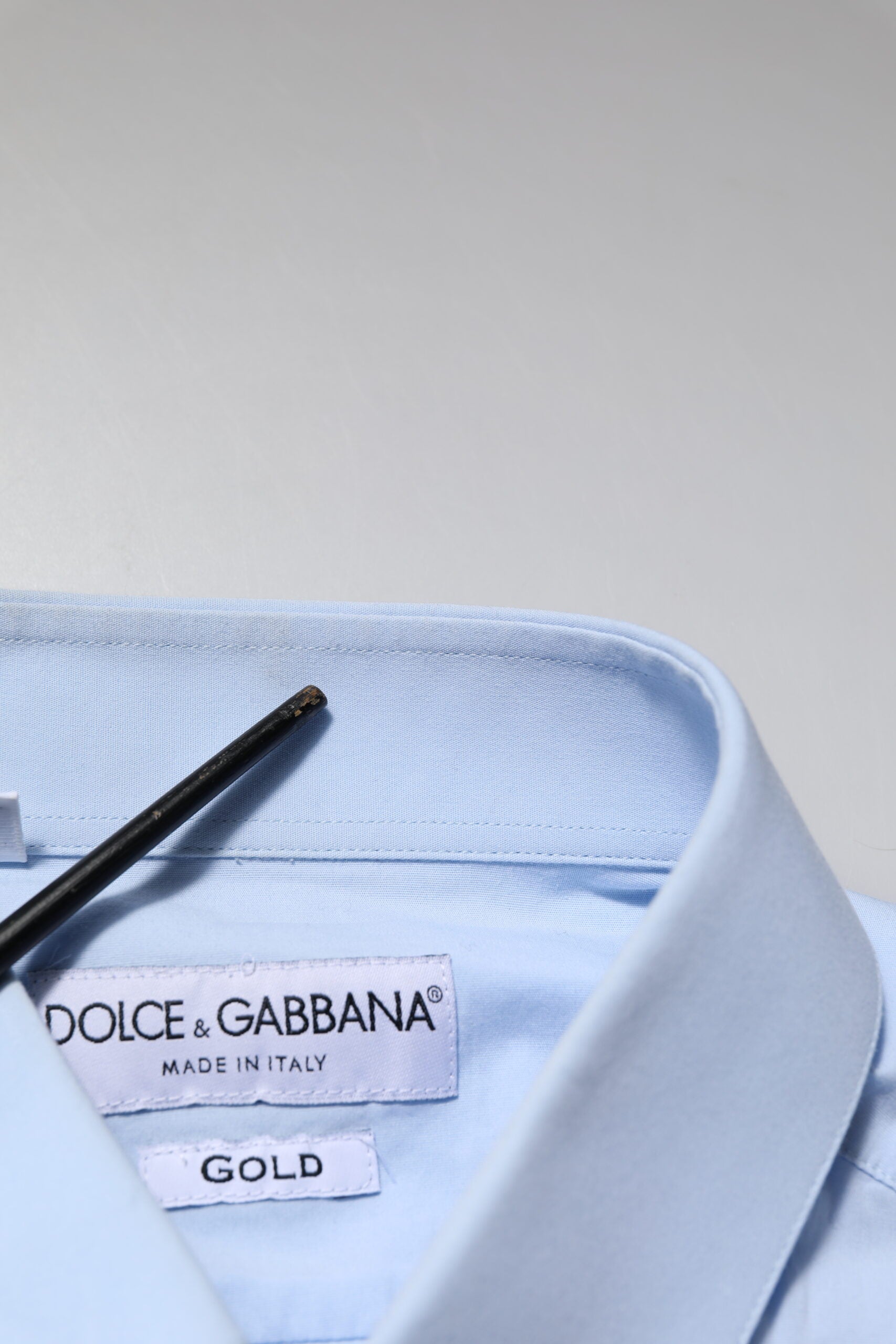 Dolce & Gabbana Sky Blue Cotton GOLD Long Sleeves Dress Men's Shirt (Pre-Owned)