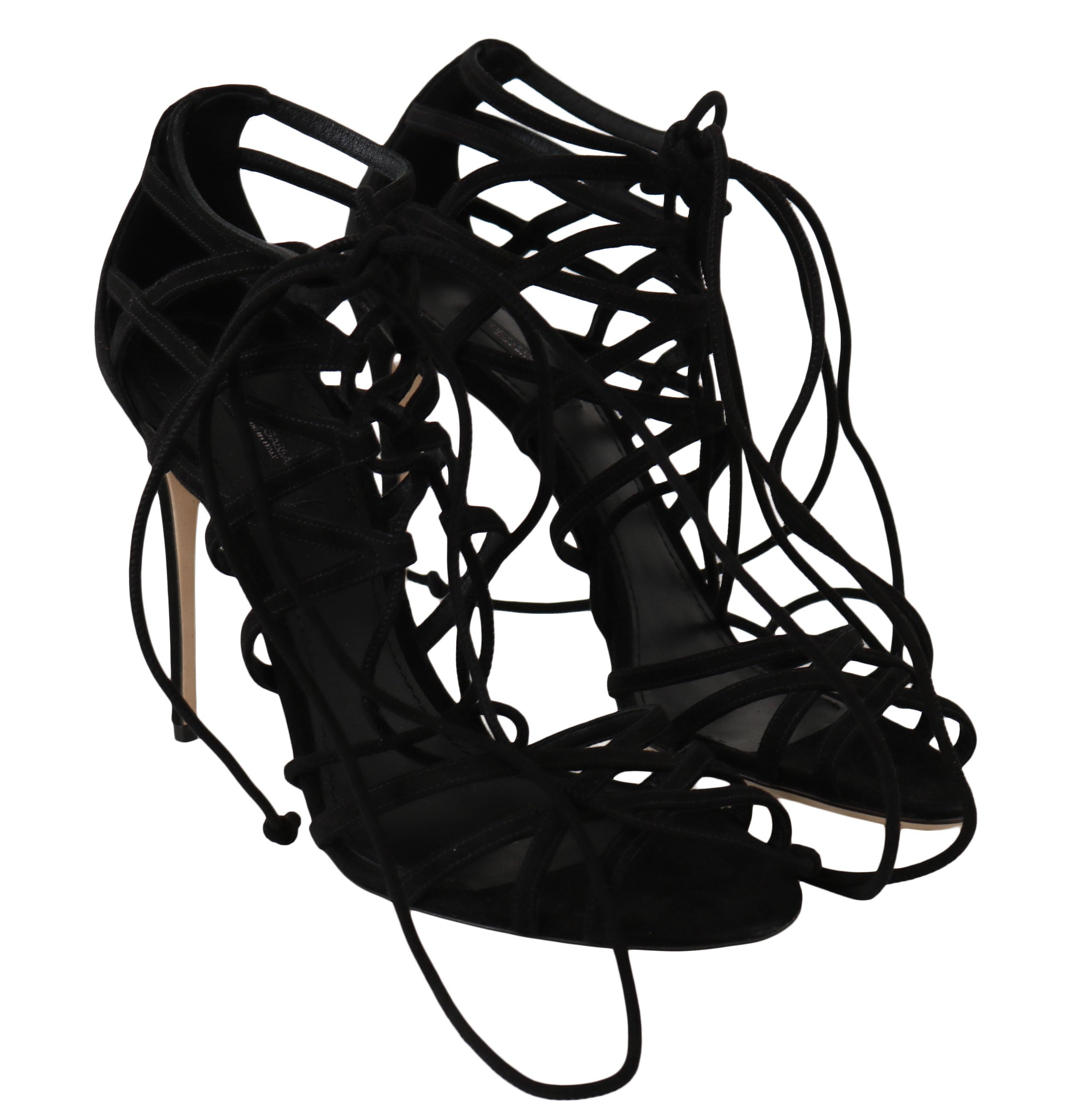 Dolce & Gabbana Black Suede Strap Stilettos Women's Sandals