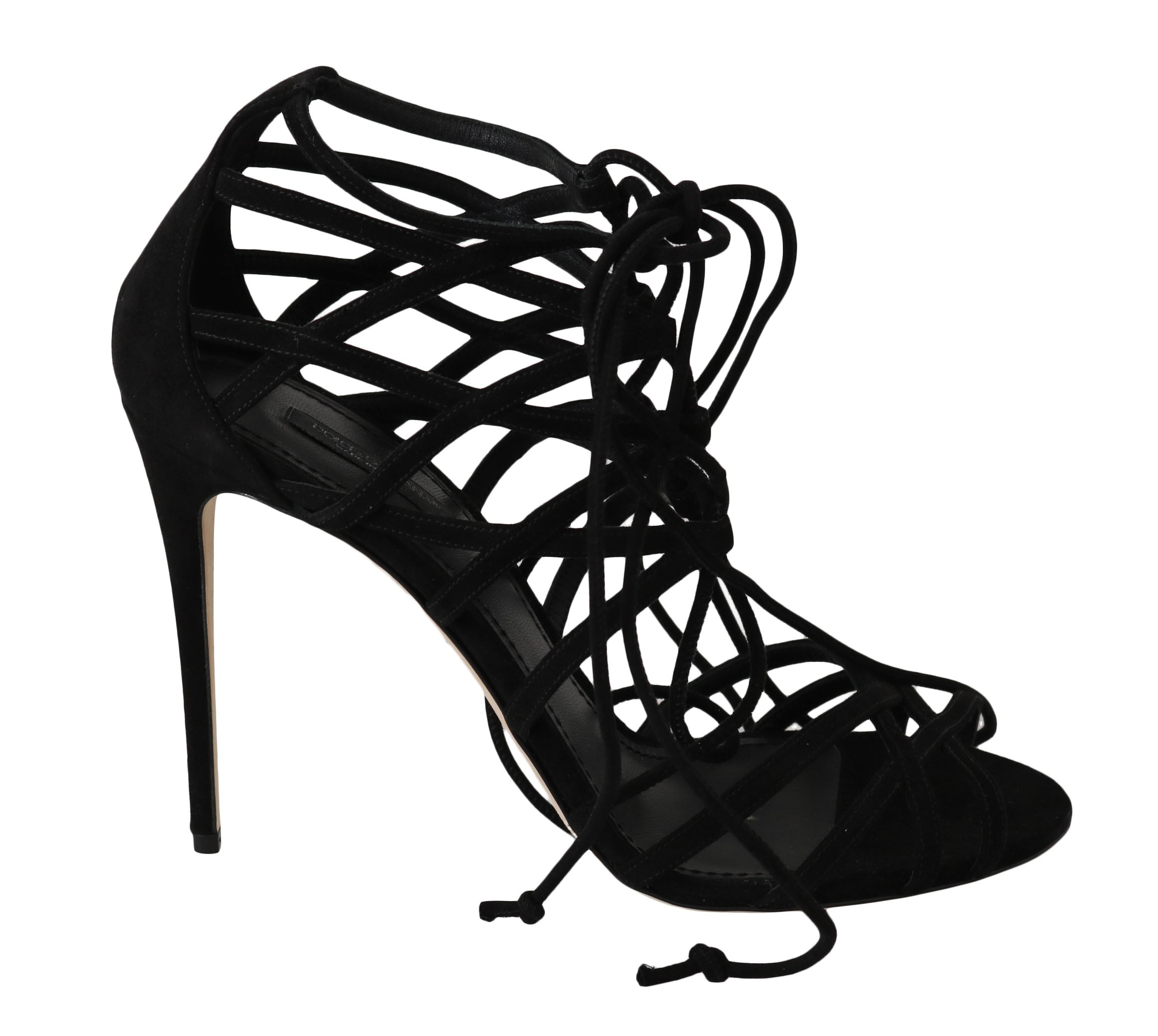 Dolce & Gabbana Black Suede Strap Stilettos Women's Sandals