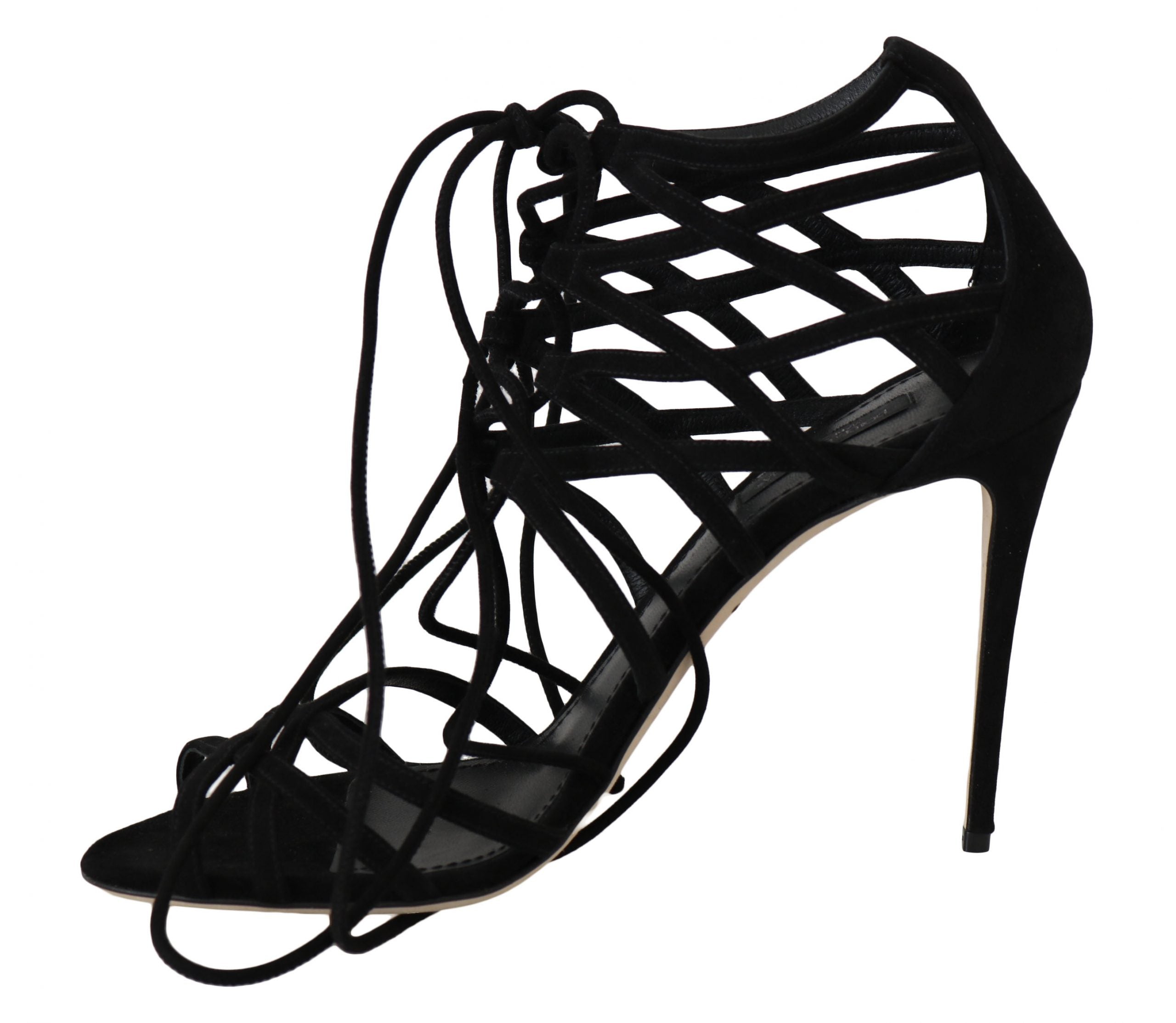 Dolce & Gabbana Black Suede Strap Stilettos Women's Sandals