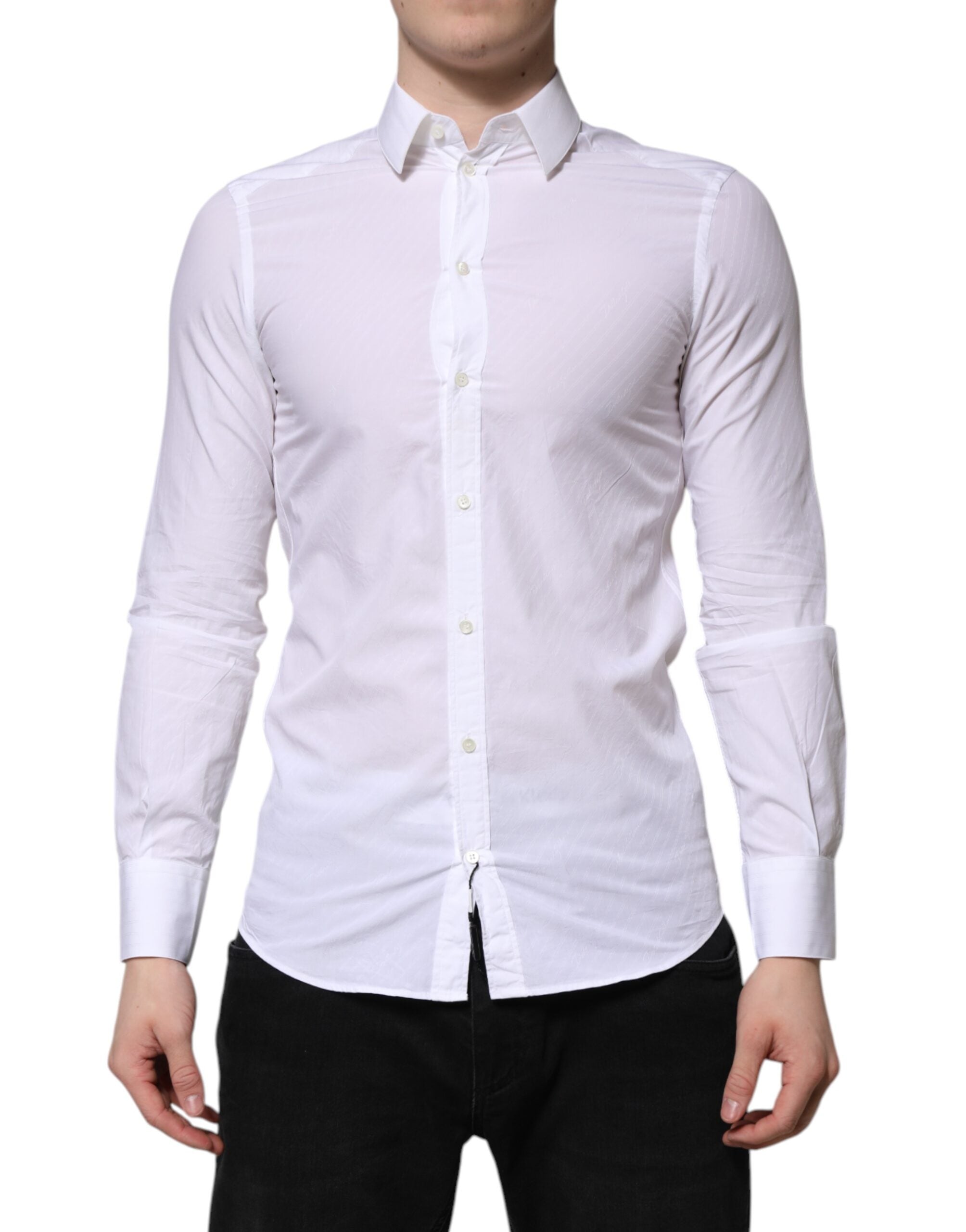 Dolce & Gabbana White Cotton MARTINI Long Sleeve Dress Men's Shirt (Pre-Owned)