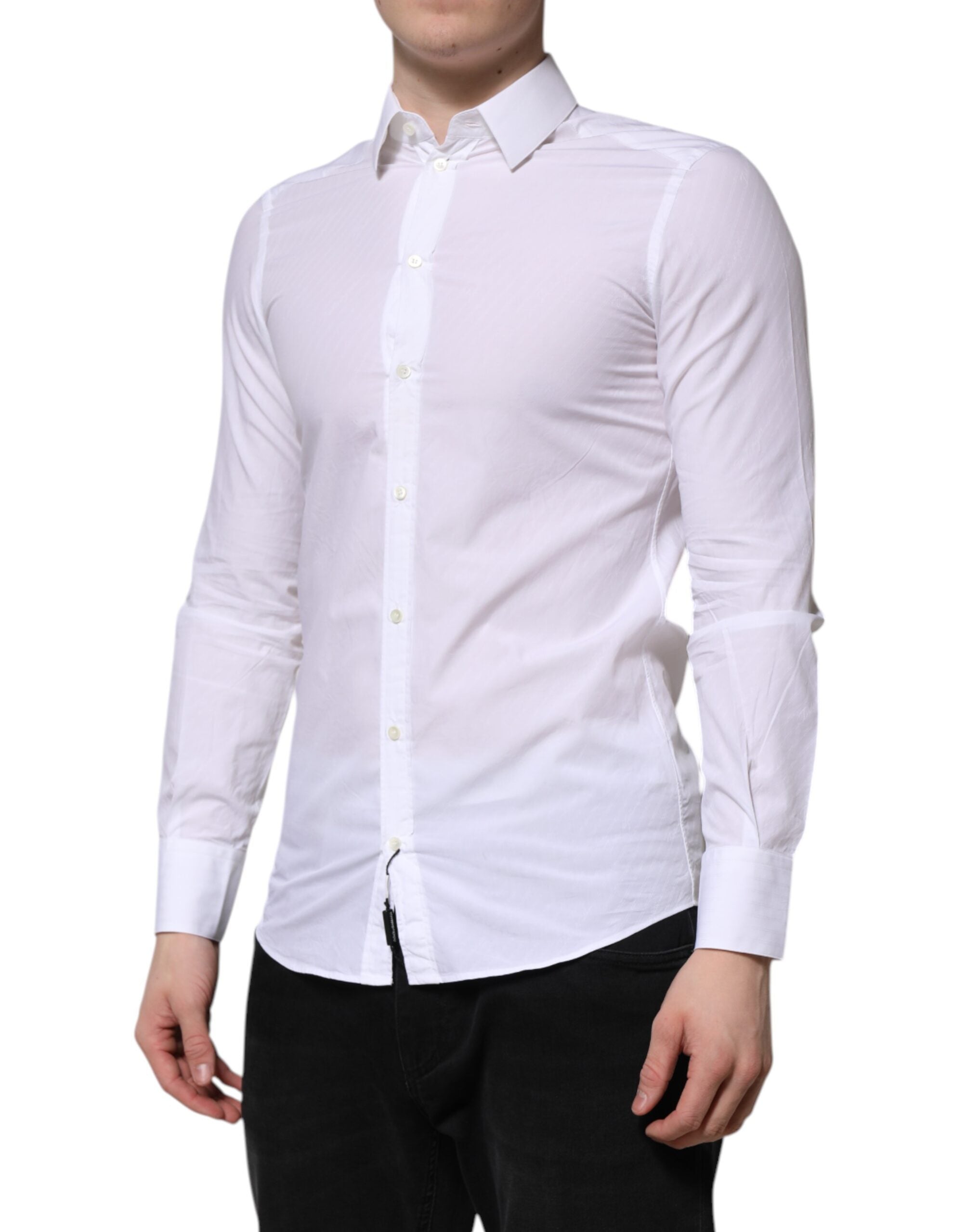 Dolce & Gabbana White Cotton MARTINI Long Sleeve Dress Men's Shirt (Pre-Owned)
