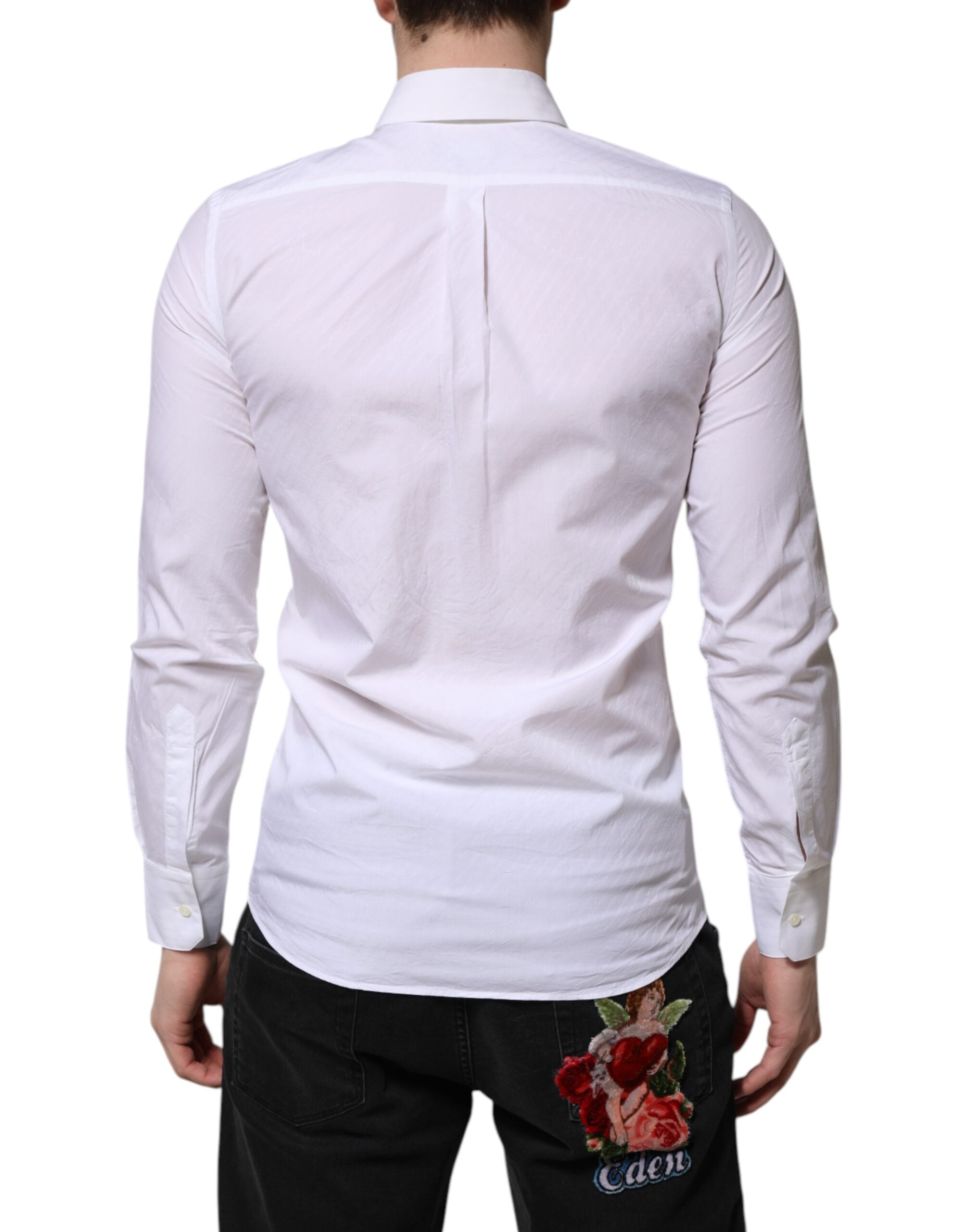 Dolce & Gabbana White Cotton MARTINI Long Sleeve Dress Men's Shirt (Pre-Owned)