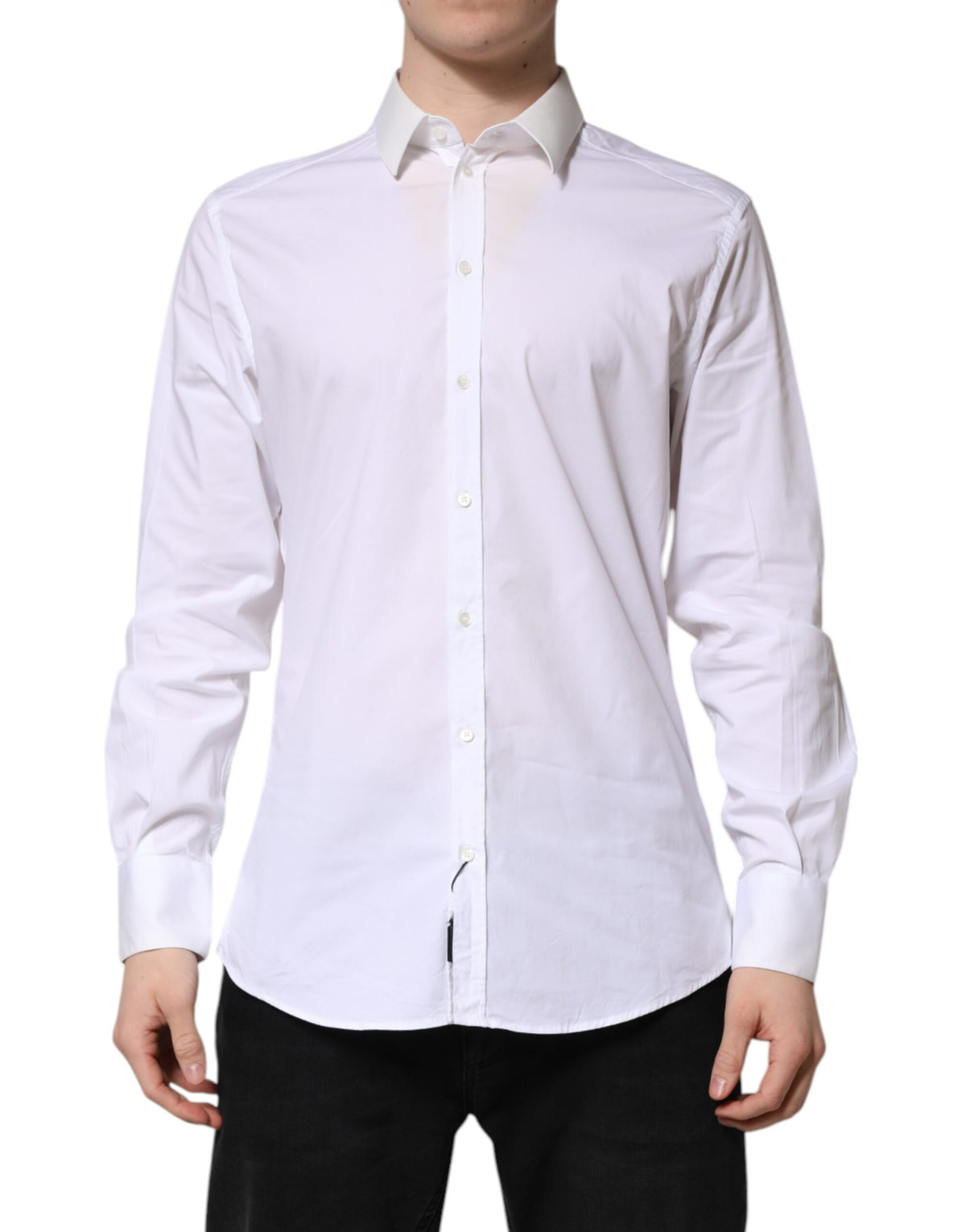 Dolce & Gabbana White Cotton GOLD Long Sleeves Dress Men's Shirt (Pre-Owned)