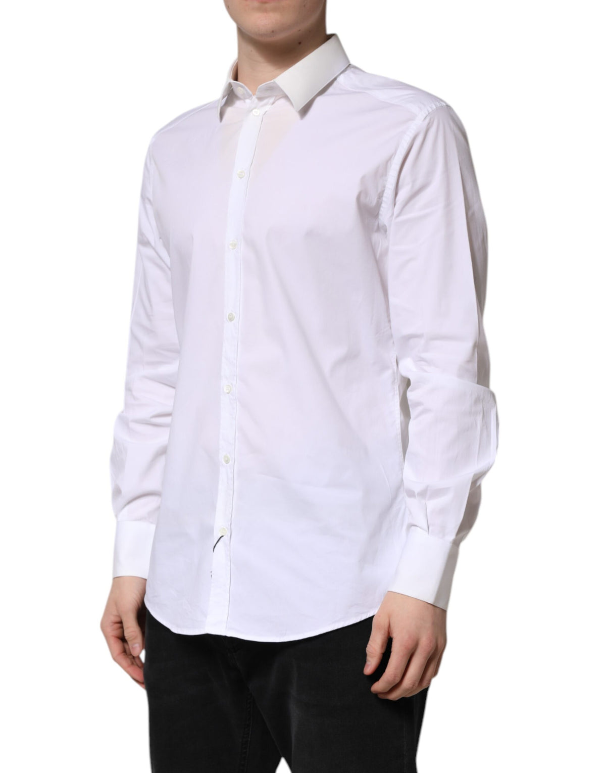 Dolce & Gabbana White Cotton GOLD Long Sleeves Dress Men's Shirt (Pre-Owned)