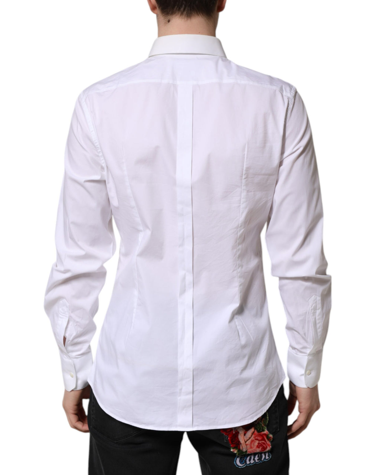 Dolce & Gabbana White Cotton GOLD Long Sleeves Dress Men's Shirt (Pre-Owned)
