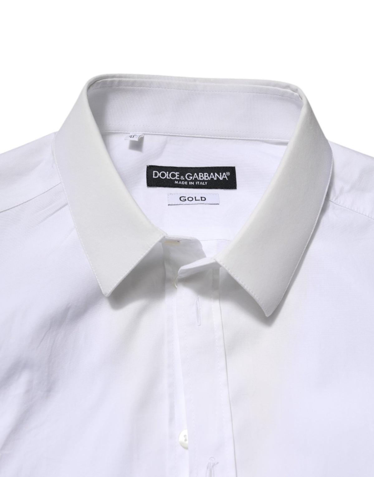 Dolce & Gabbana White Cotton GOLD Long Sleeves Dress Men's Shirt (Pre-Owned)