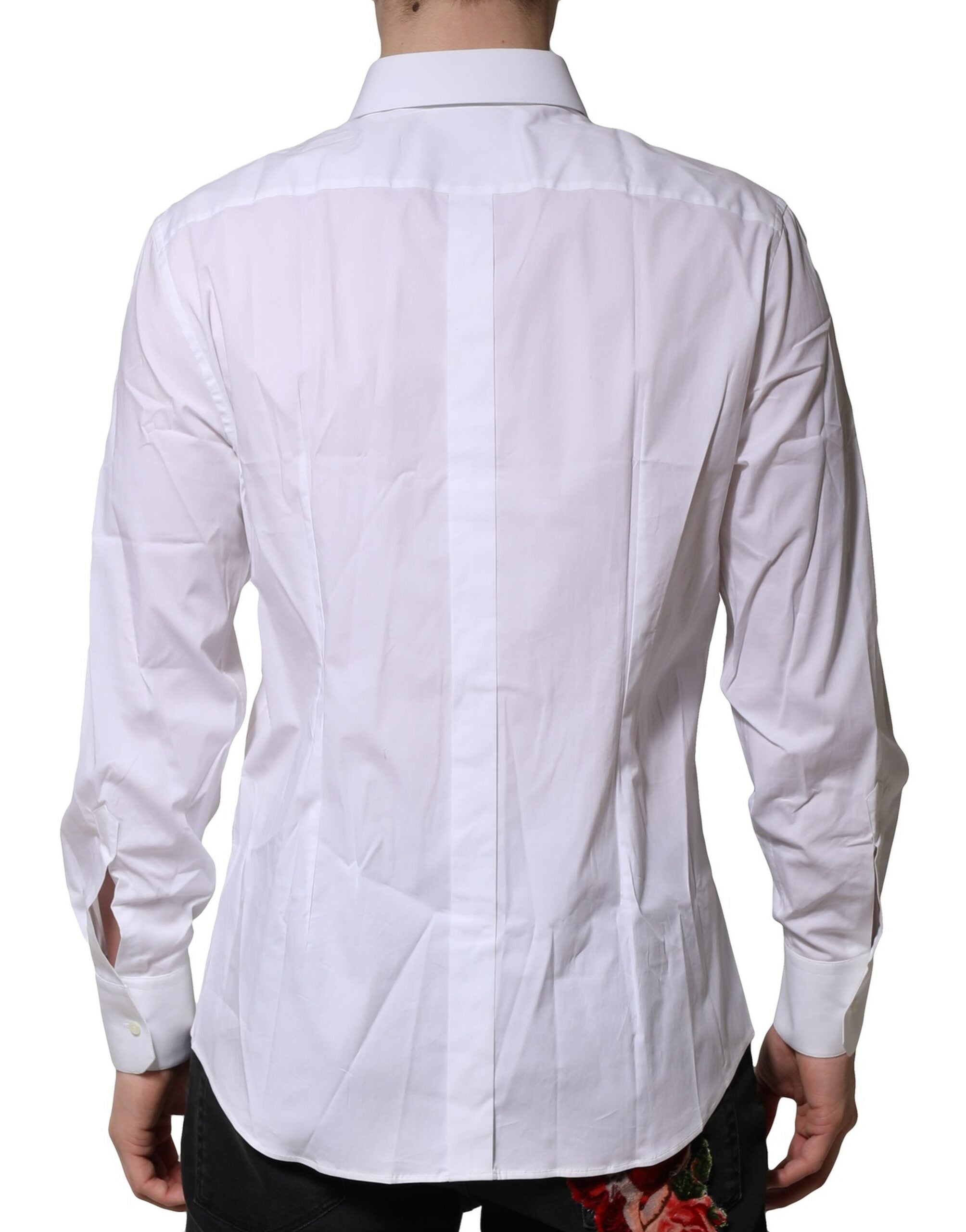 Dolce & Gabbana White Cotton GOLD Long Sleeves Dress Men's Shirt (Pre-Owned)