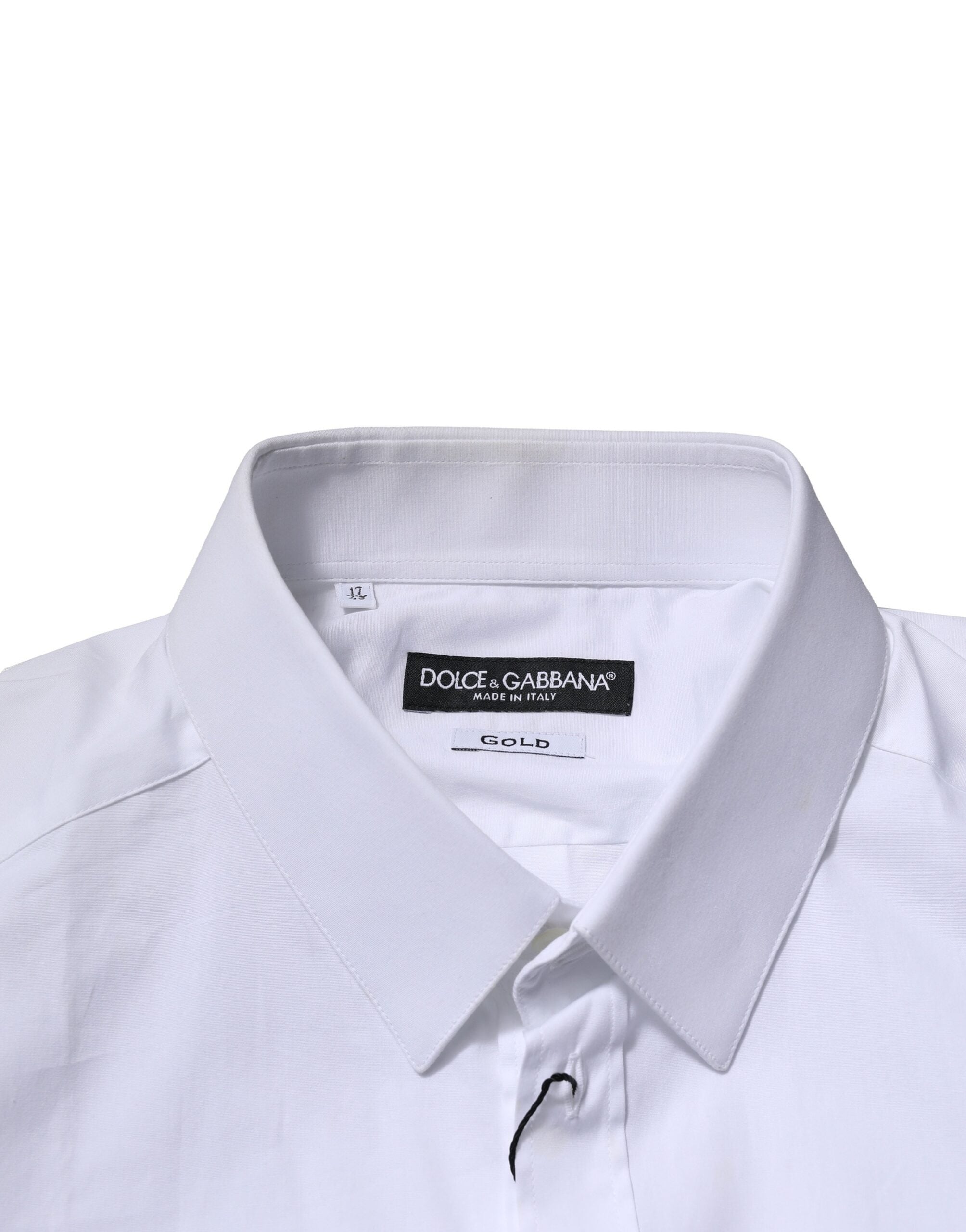 Dolce & Gabbana White Cotton GOLD Long Sleeves Dress Men's Shirt (Pre-Owned)