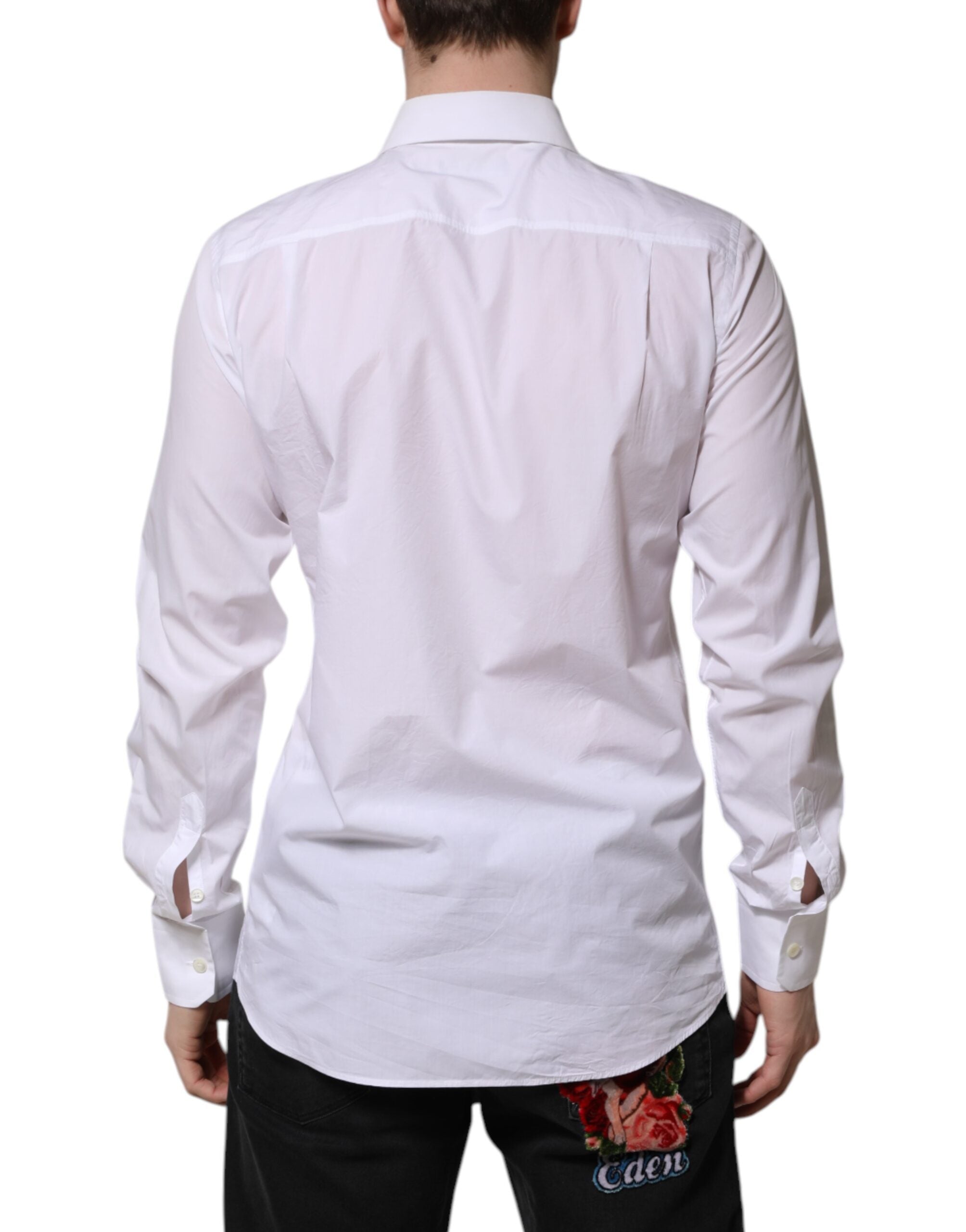 Dolce & Gabbana White Cotton Long Sleeves Dress Men's Shirt (Pre-Owned)