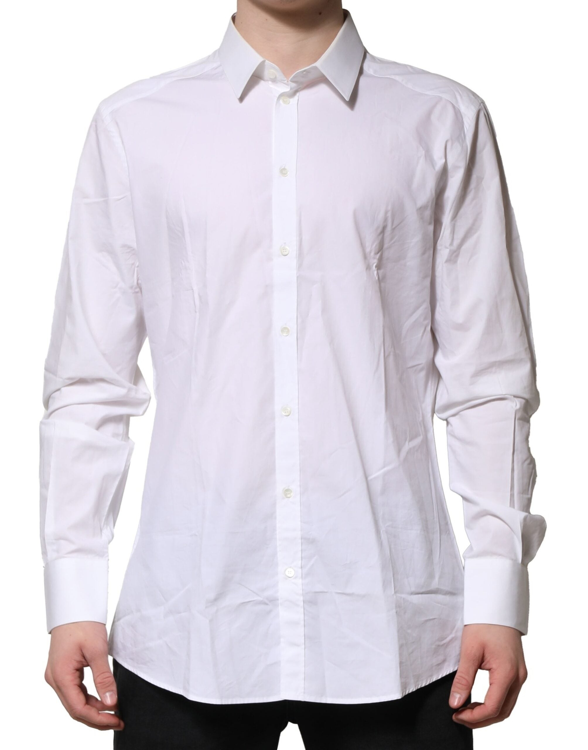 Dolce & Gabbana White Cotton GOLD Long Sleeves Dress Men Men's Shirt (Pre-Owned)