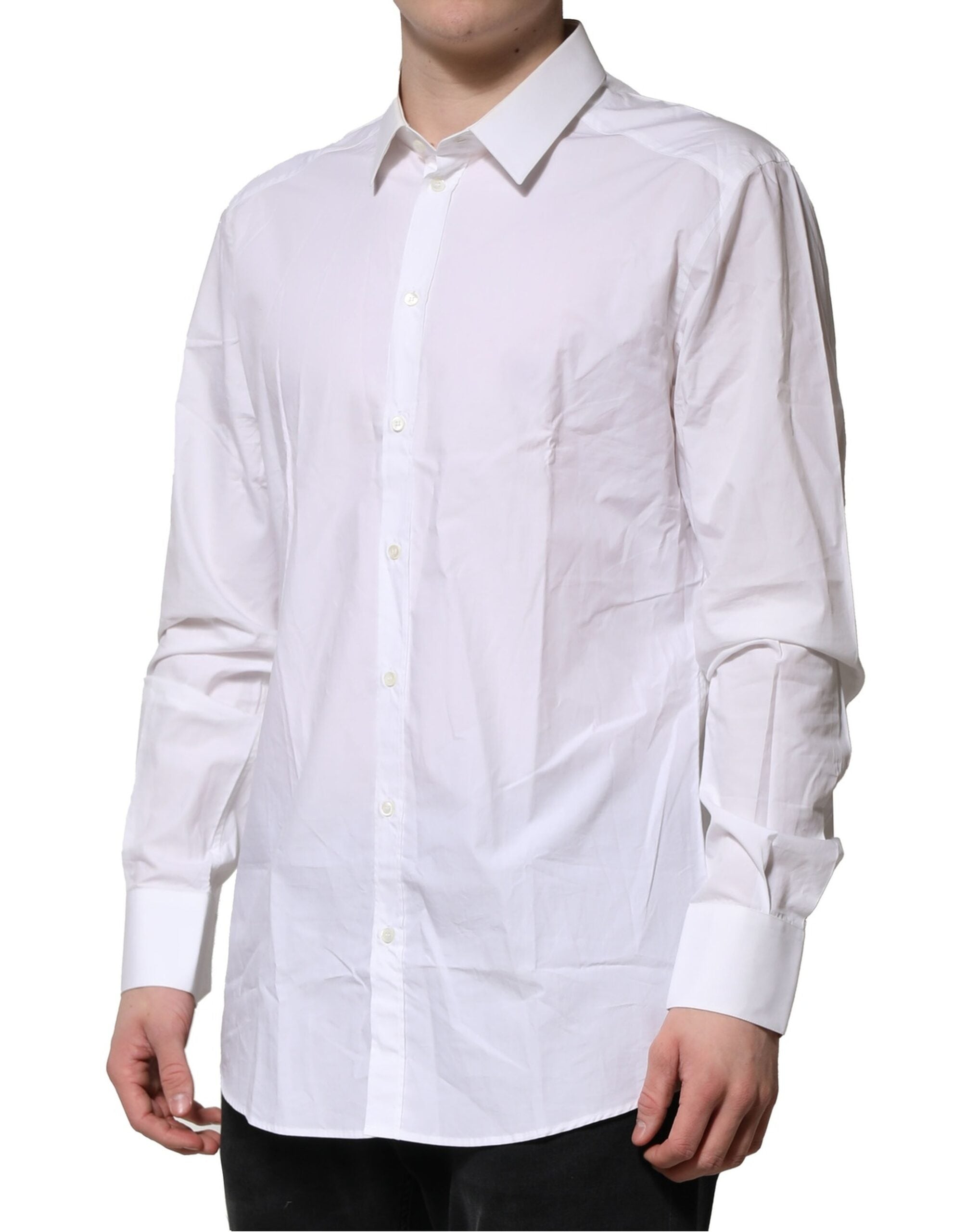 Dolce & Gabbana White Cotton GOLD Long Sleeves Dress Men Men's Shirt (Pre-Owned)