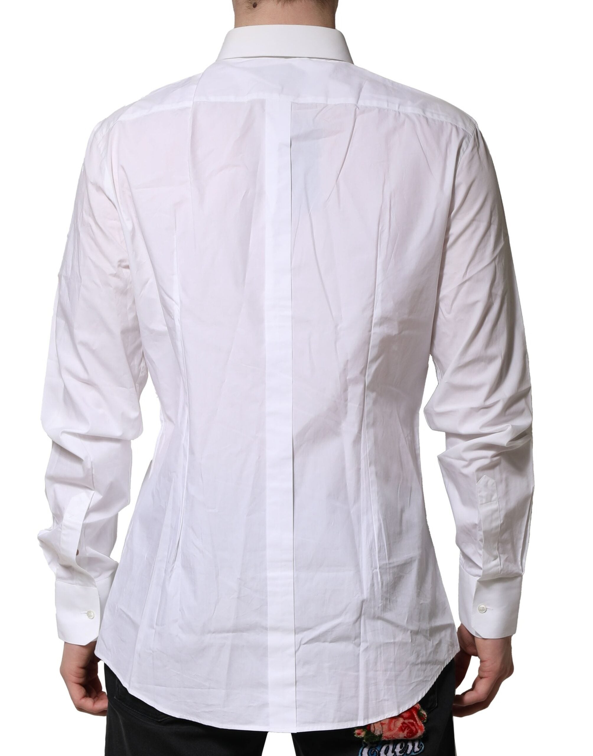 Dolce & Gabbana White Cotton GOLD Long Sleeves Dress Men Men's Shirt (Pre-Owned)