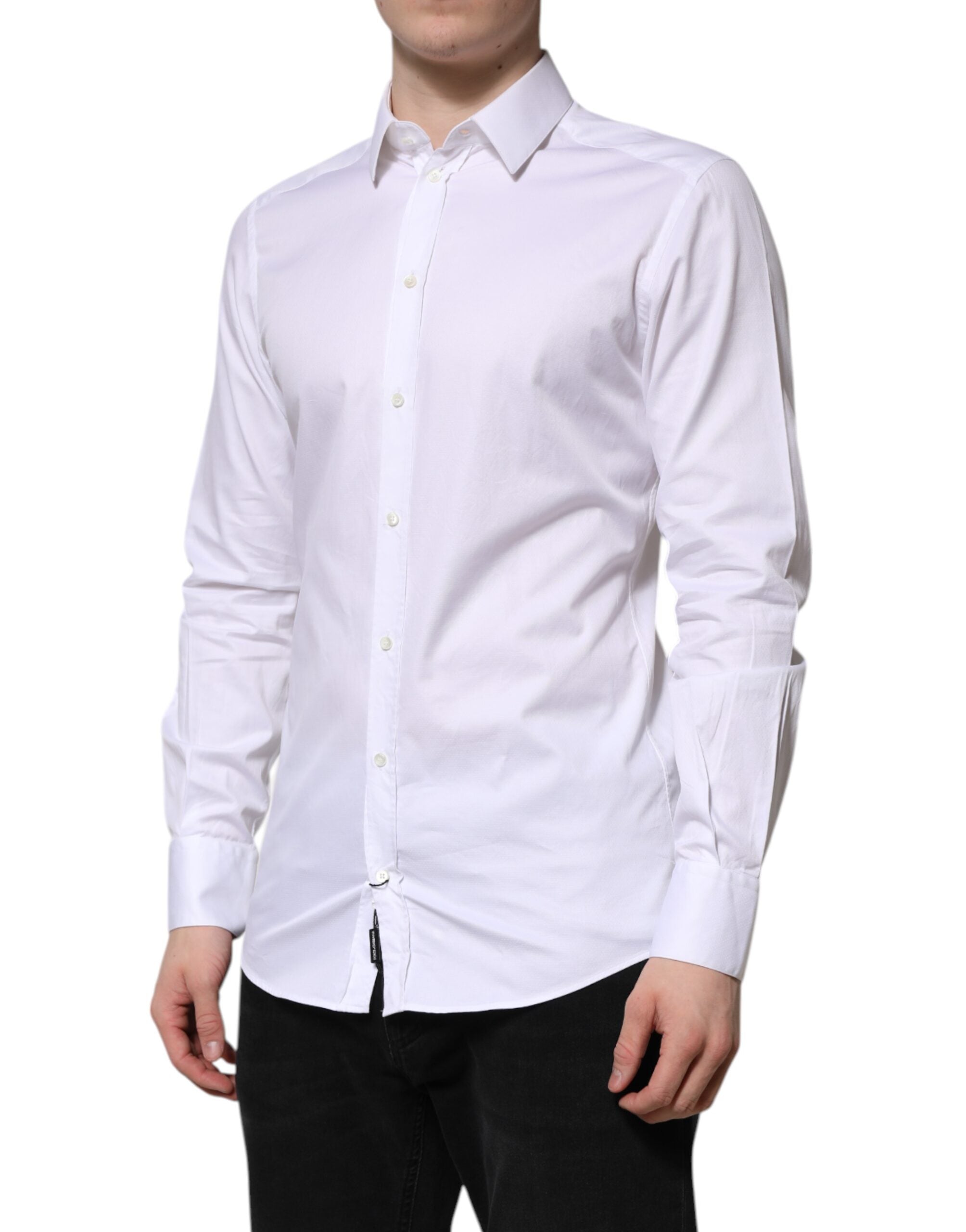 Dolce & Gabbana White Cotton GOLD Long Sleeve Men Dress Men's Shirt