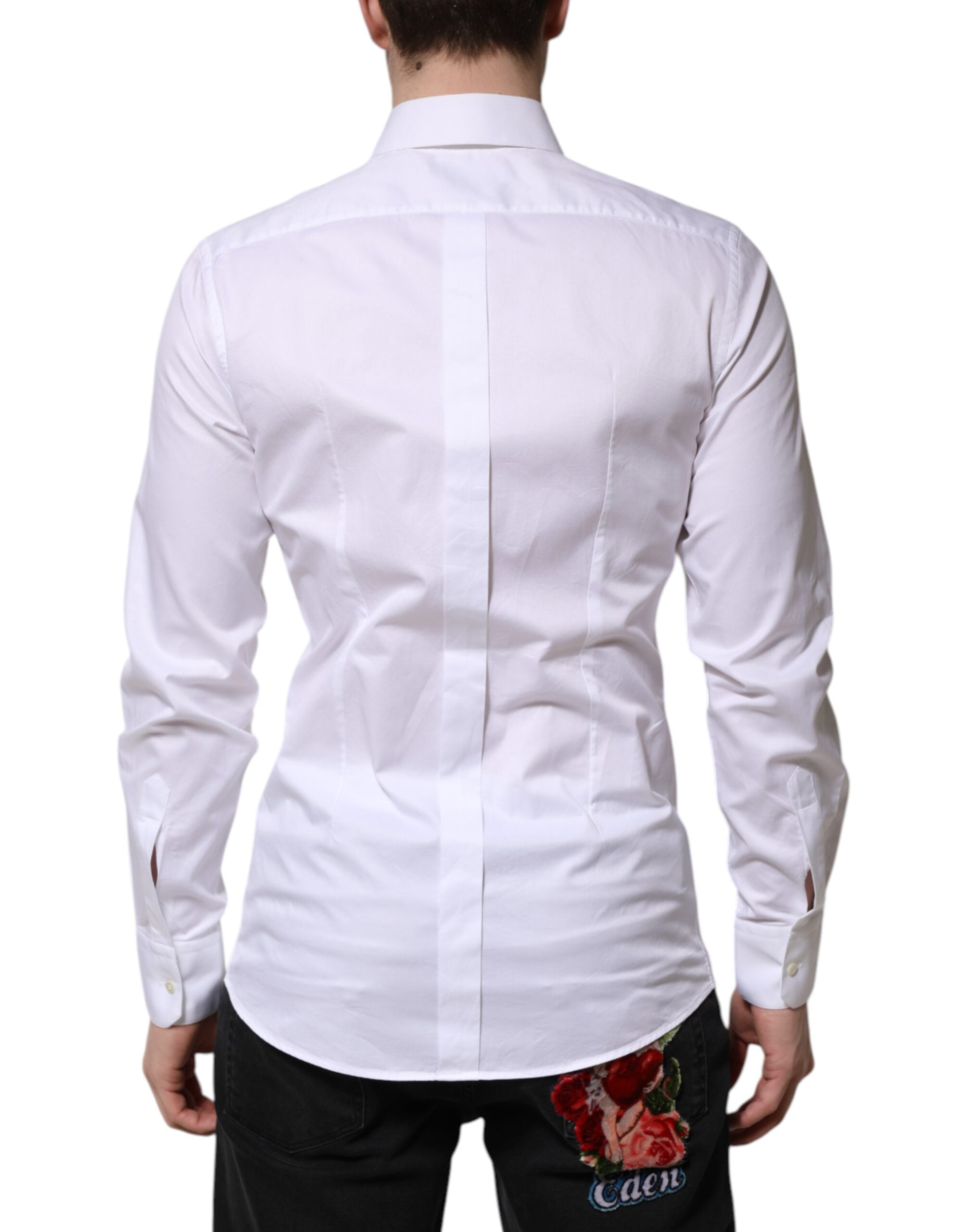 Dolce & Gabbana White Cotton GOLD Long Sleeve Men Dress Men's Shirt