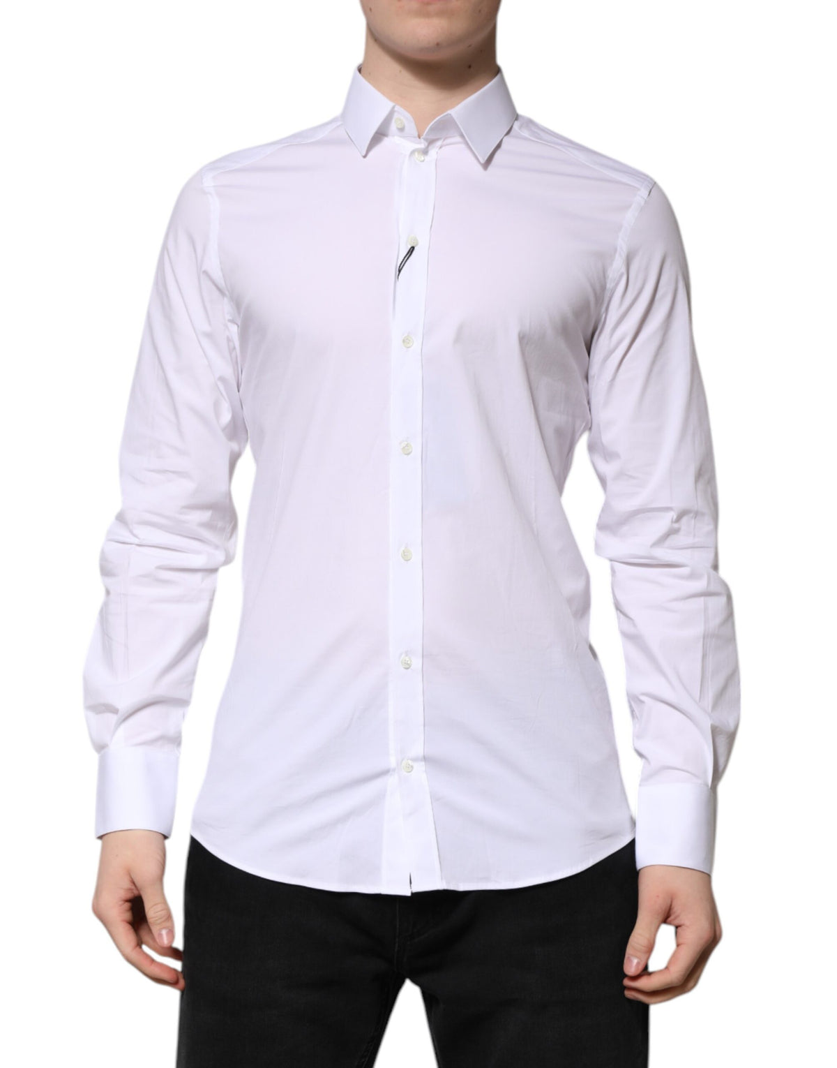 Dolce & Gabbana White Cotton GOLD Long Sleeve Men Dress Men's Shirt (Pre-Owned)
