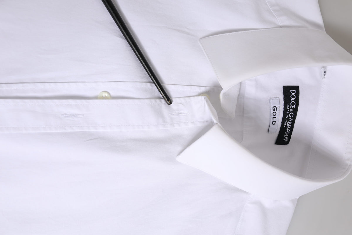Dolce & Gabbana White Cotton GOLD Long Sleeve Men Dress Men's Shirt (Pre-Owned)
