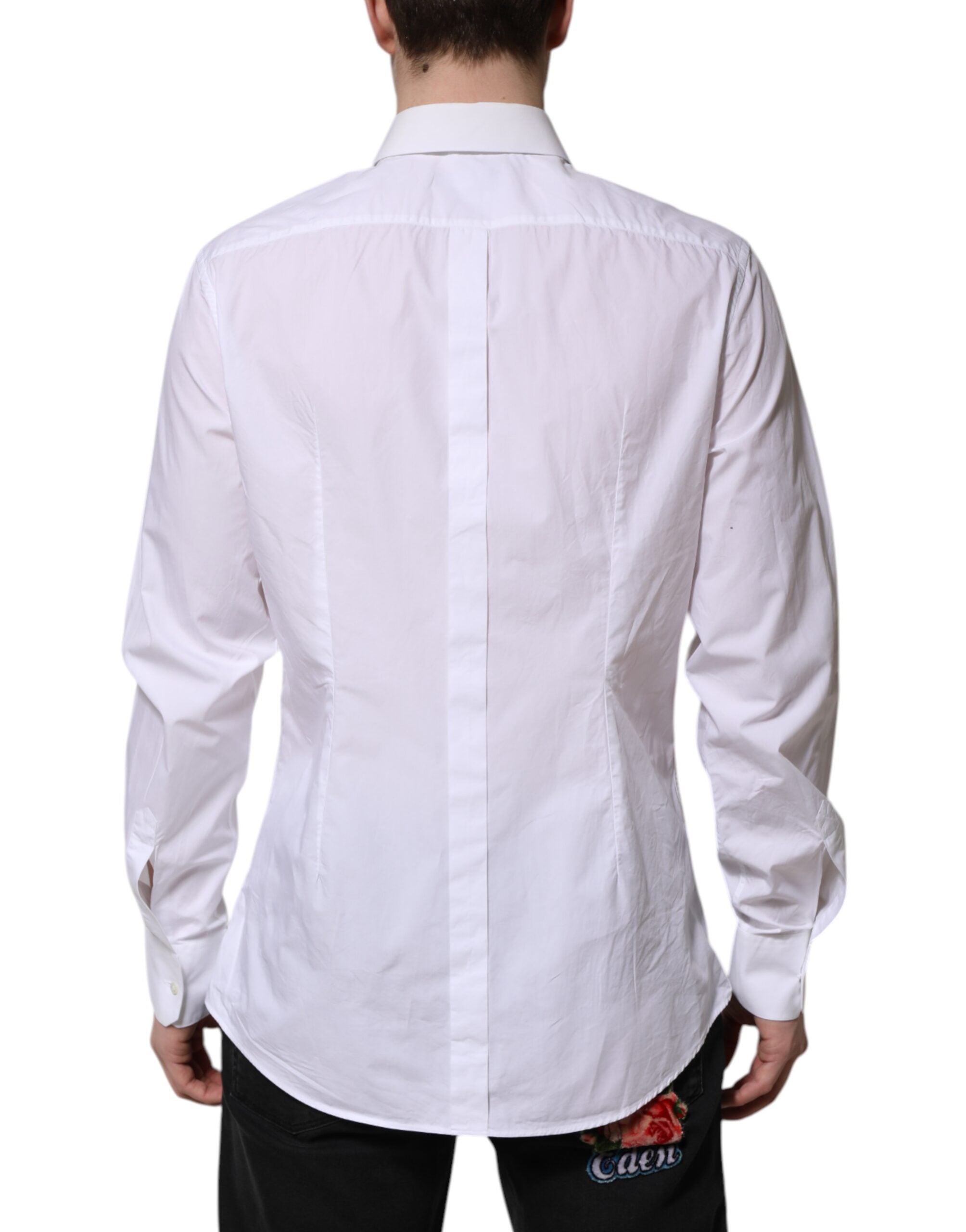 Dolce & Gabbana White Cotton GOLD Long Sleeves Dress Men's Shirt