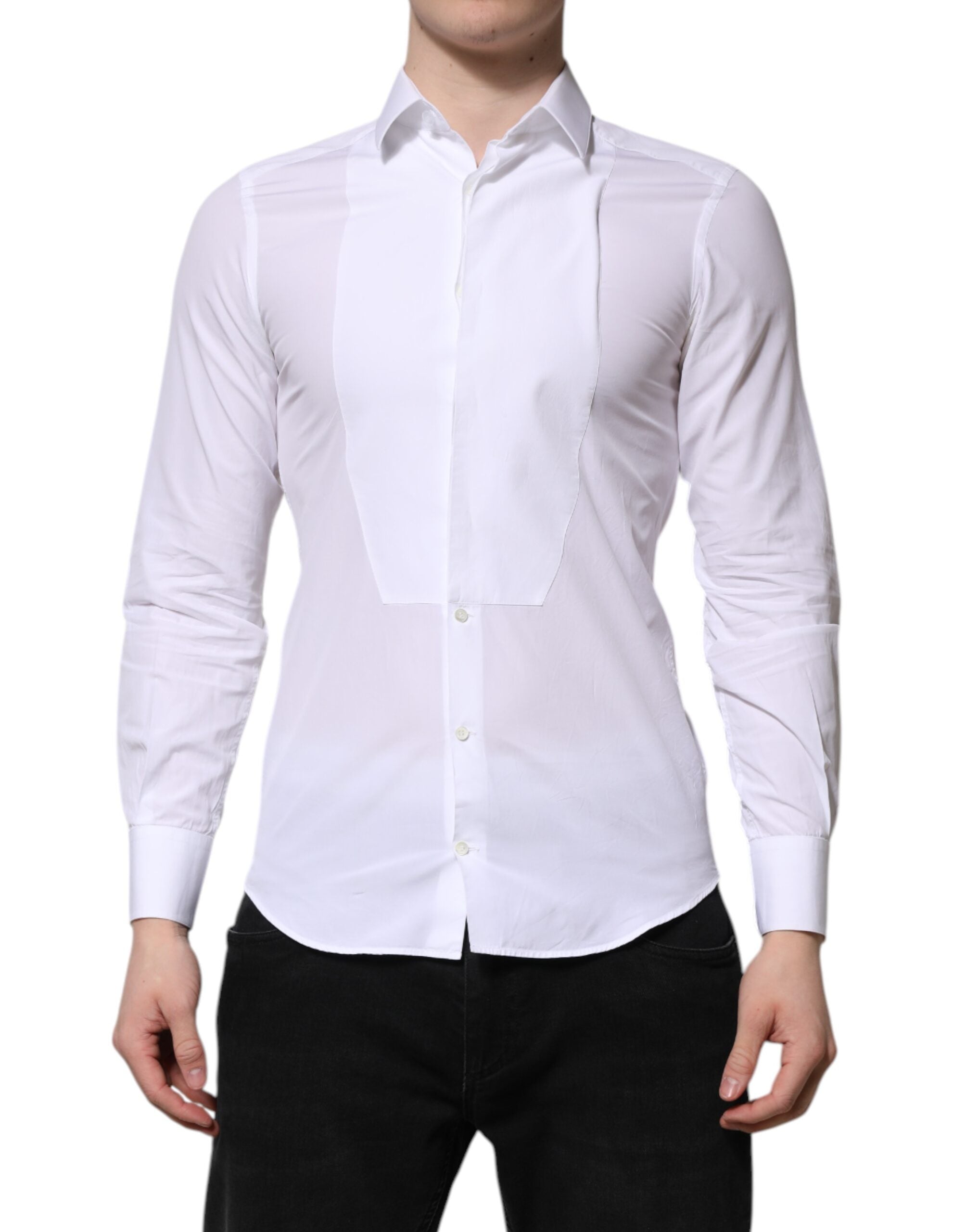 Dolce & Gabbana White Cotton GOLD Long Sleeves Men Dress Men's Shirt (Pre-Owned)