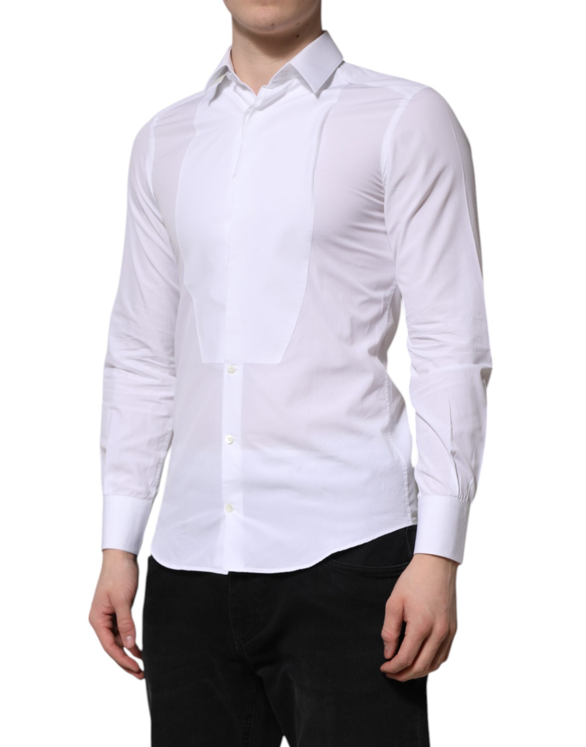 Dolce & Gabbana White Cotton GOLD Long Sleeves Men Dress Men's Shirt (Pre-Owned)