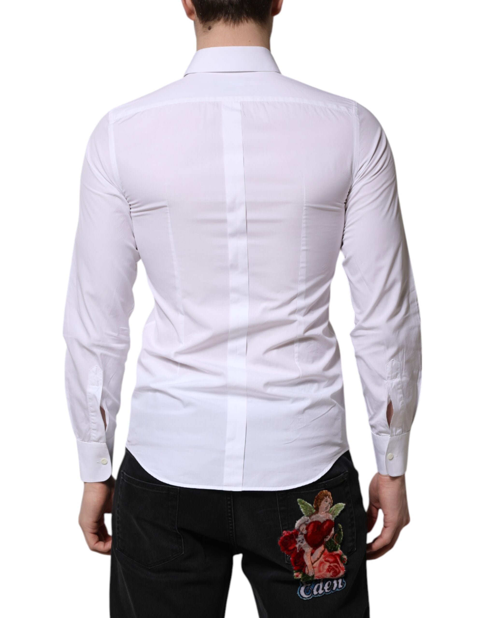 Dolce & Gabbana White Cotton GOLD Long Sleeves Men Dress Men's Shirt (Pre-Owned)