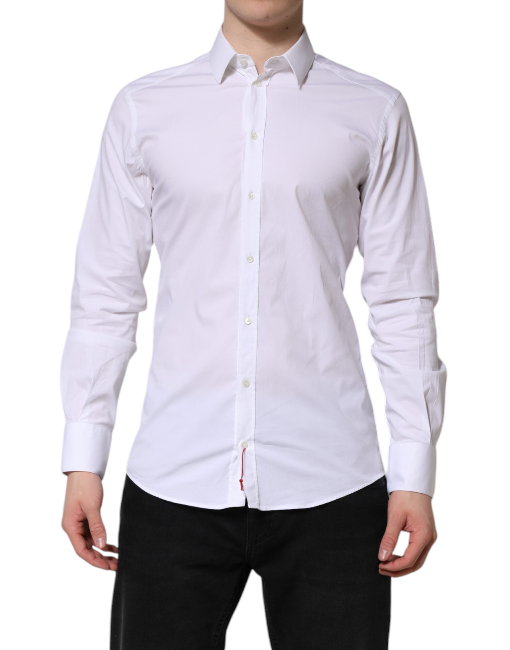 Dolce & Gabbana White Cotton GOLD Long Sleeves Dress Men's Shirt (Pre-Owned)