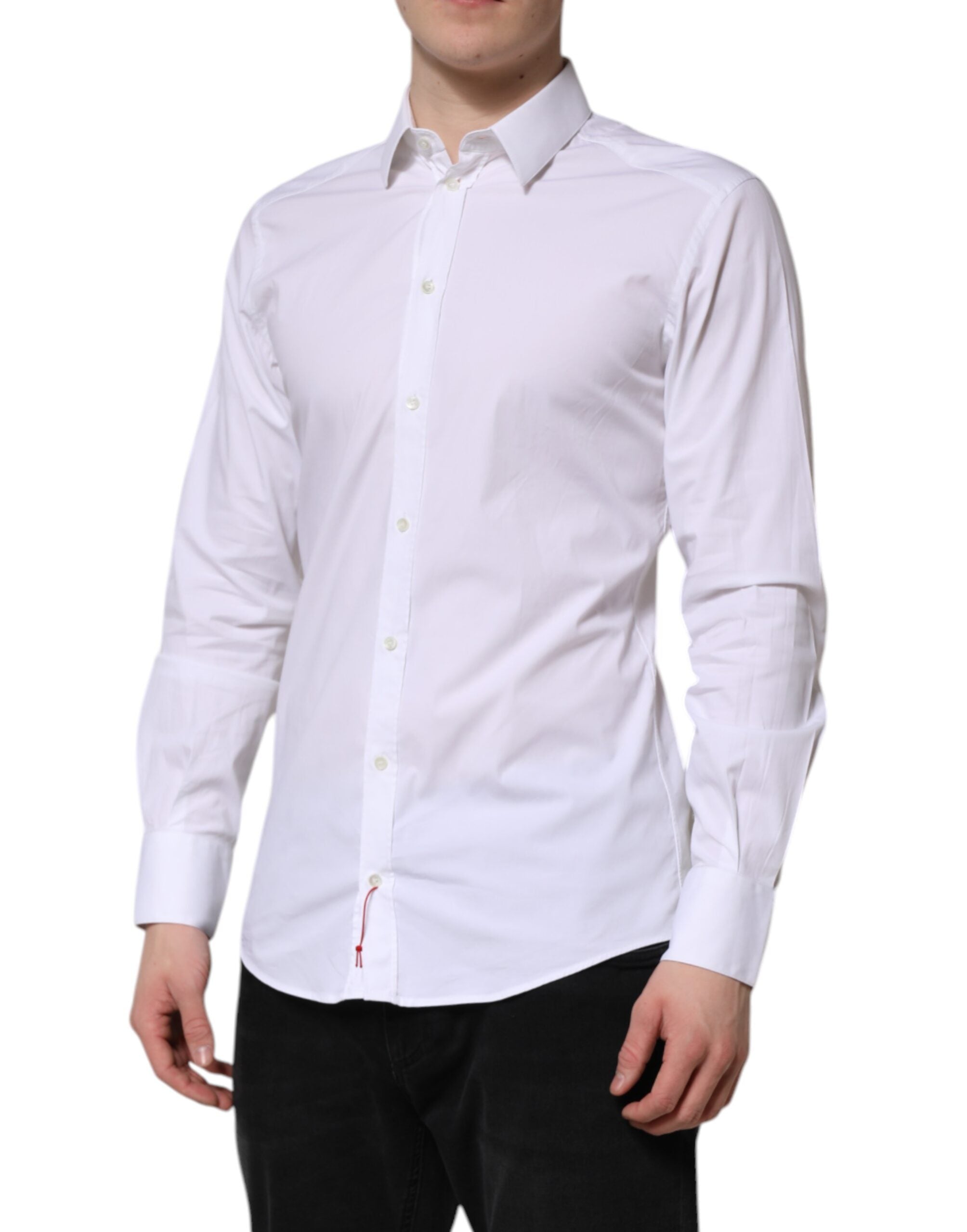 Dolce & Gabbana White Cotton GOLD Long Sleeves Dress Men's Shirt (Pre-Owned)
