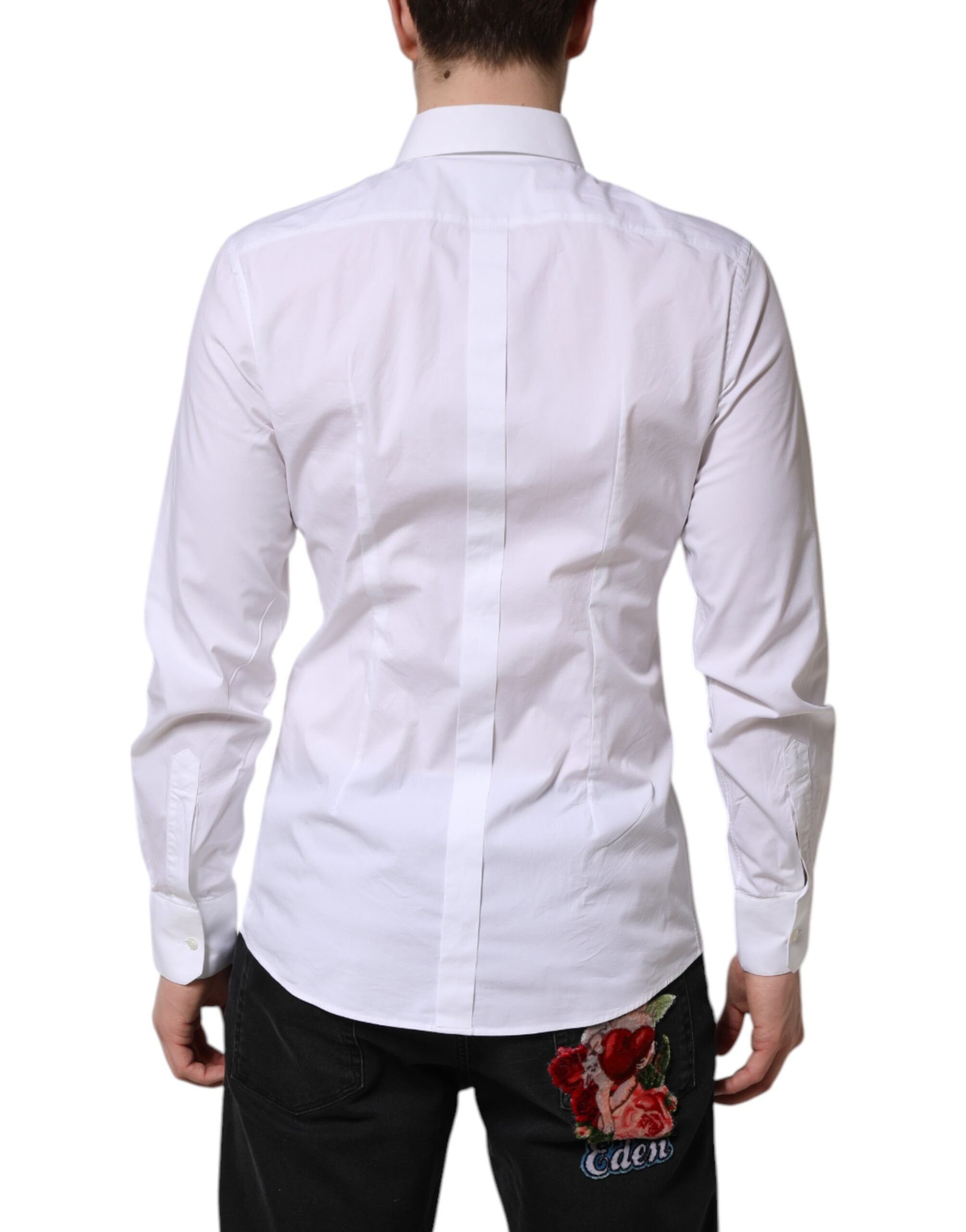 Dolce & Gabbana White Cotton GOLD Long Sleeves Dress Men's Shirt (Pre-Owned)