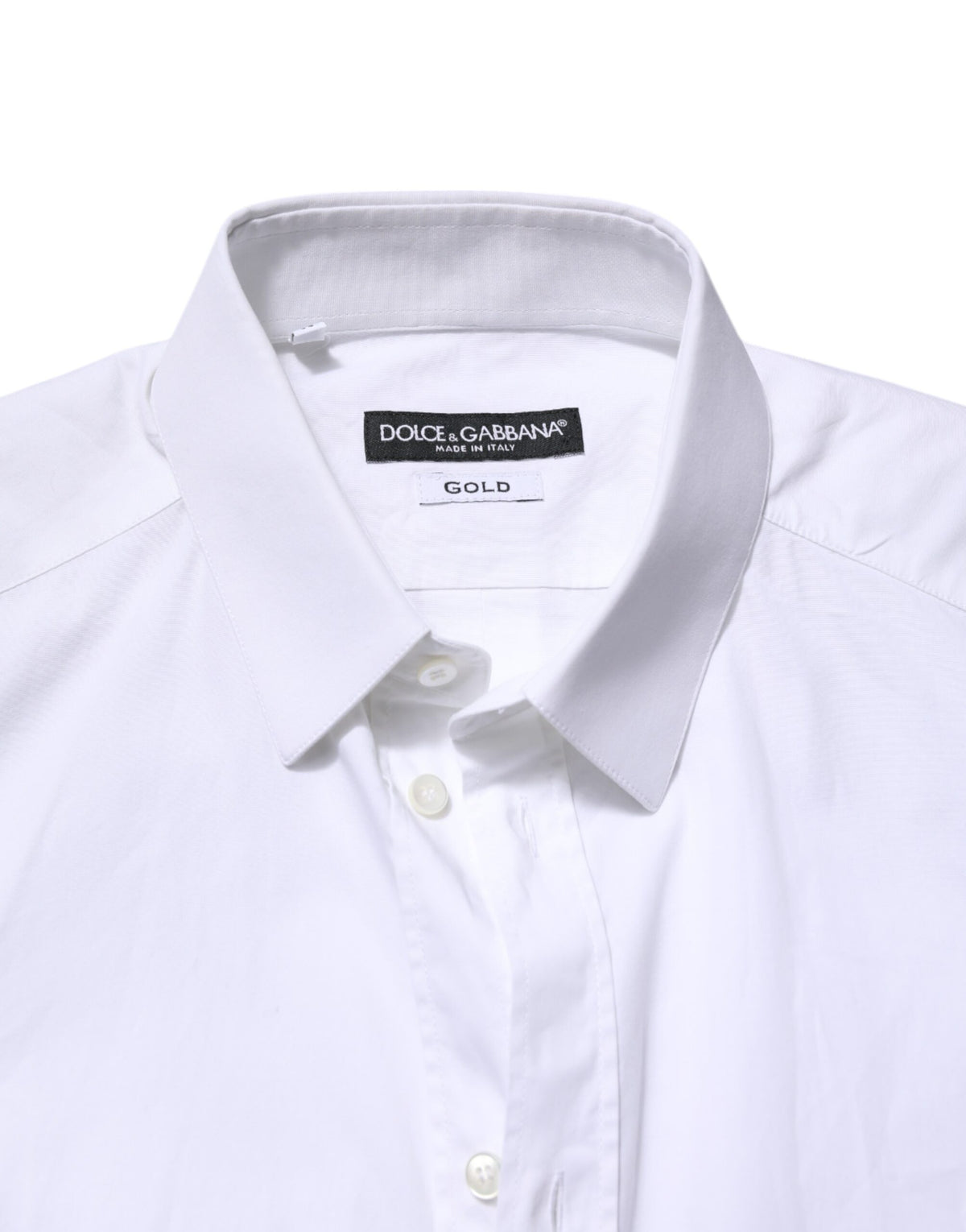 Dolce & Gabbana White Cotton GOLD Long Sleeves Dress Men's Shirt (Pre-Owned)