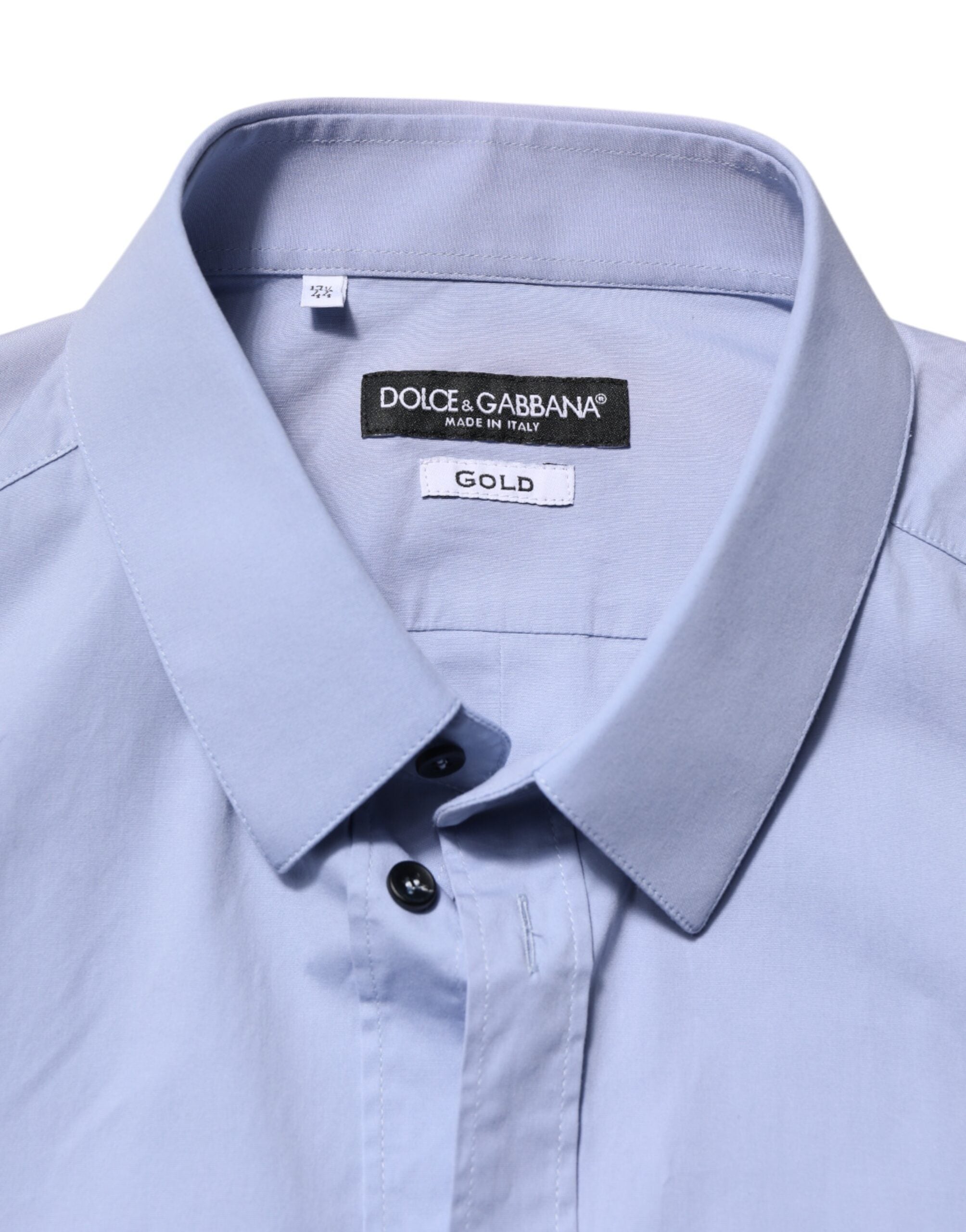 Dolce & Gabbana Blue Cotton GOLD Long Sleeves Dress Men's Shirt (Pre-Owned)