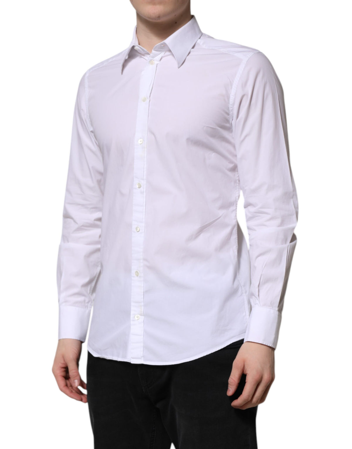 Dolce & Gabbana White Cotton GOLD Long Sleeves Dress Men's Shirt (Pre-Owned)