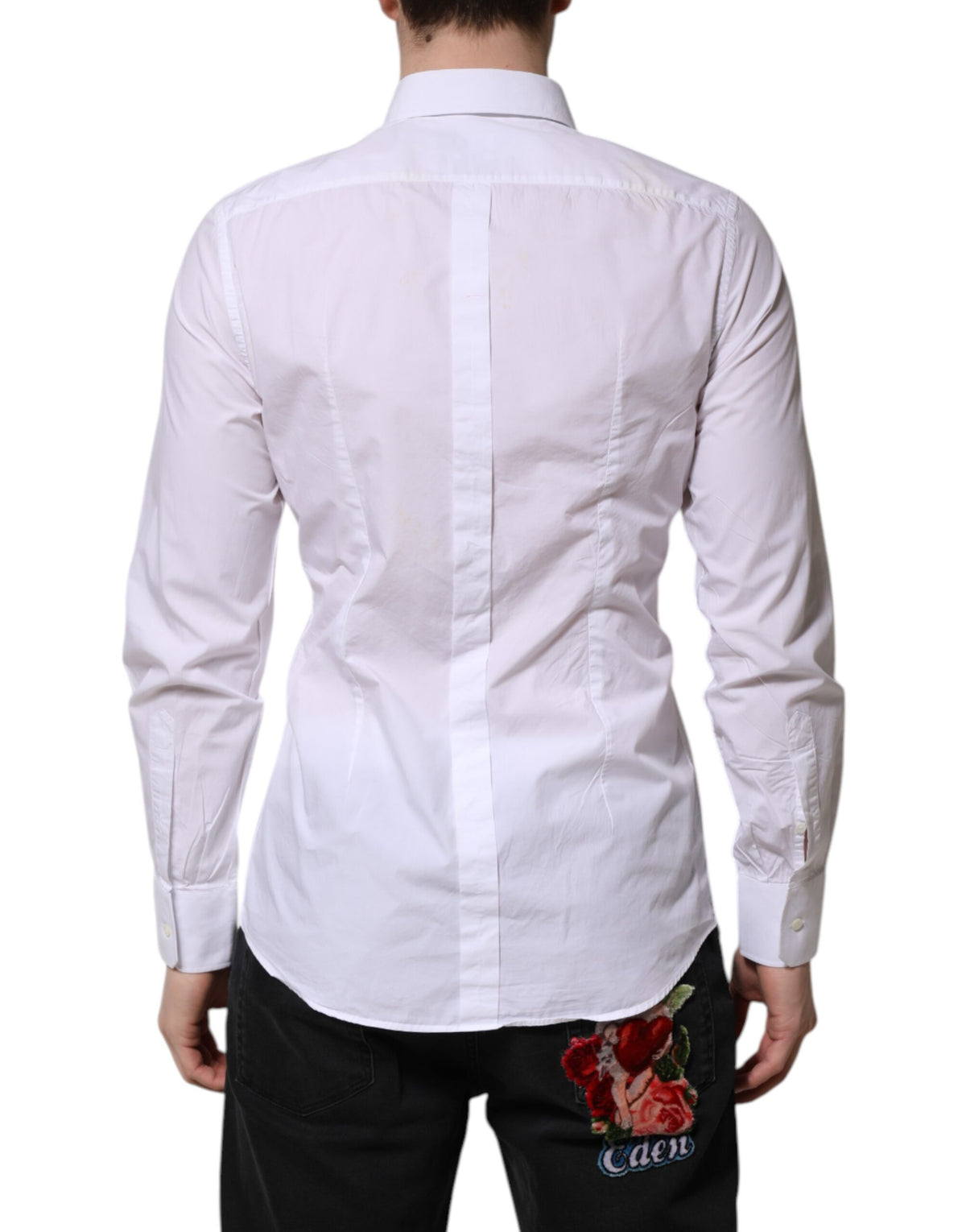 Dolce & Gabbana White Cotton GOLD Long Sleeves Dress Men's Shirt (Pre-Owned)