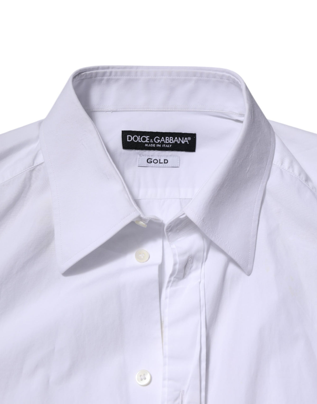 Dolce & Gabbana White Cotton GOLD Long Sleeves Dress Men's Shirt (Pre-Owned)