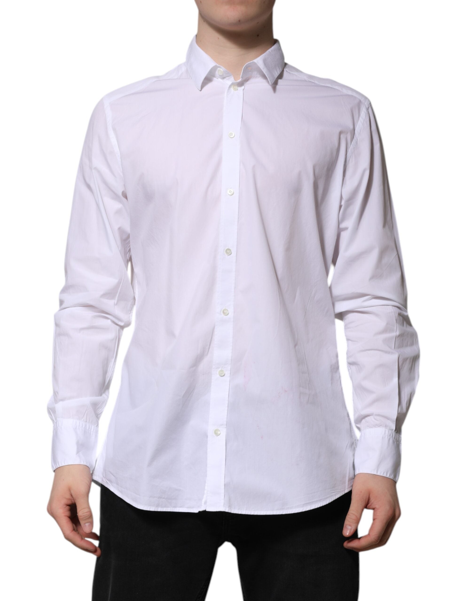 Dolce & Gabbana White Cotton Long Sleeves Dress Formal Men's Shirt (Pre-Owned)