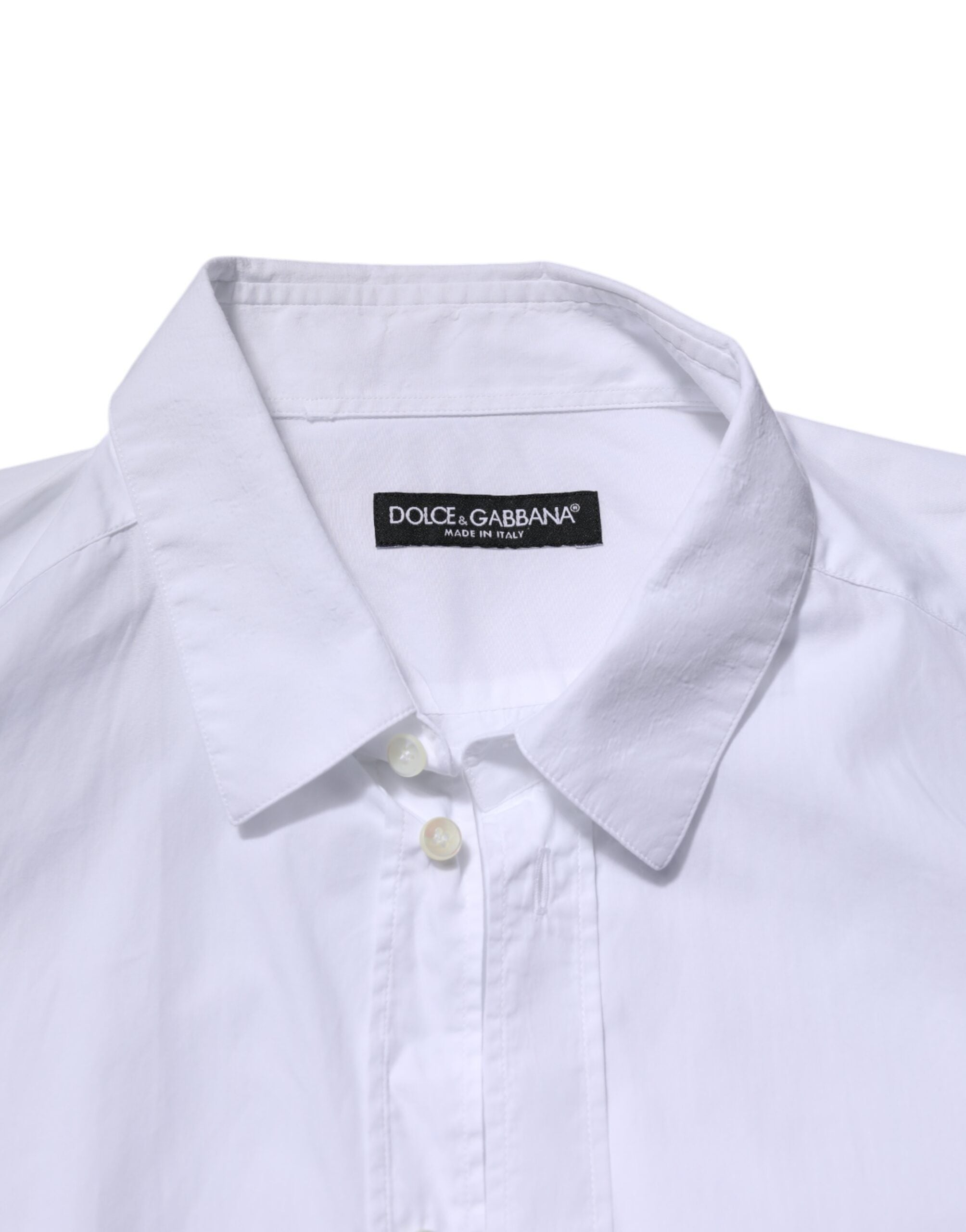 Dolce & Gabbana White Cotton Long Sleeves Dress Formal Men's Shirt (Pre-Owned)