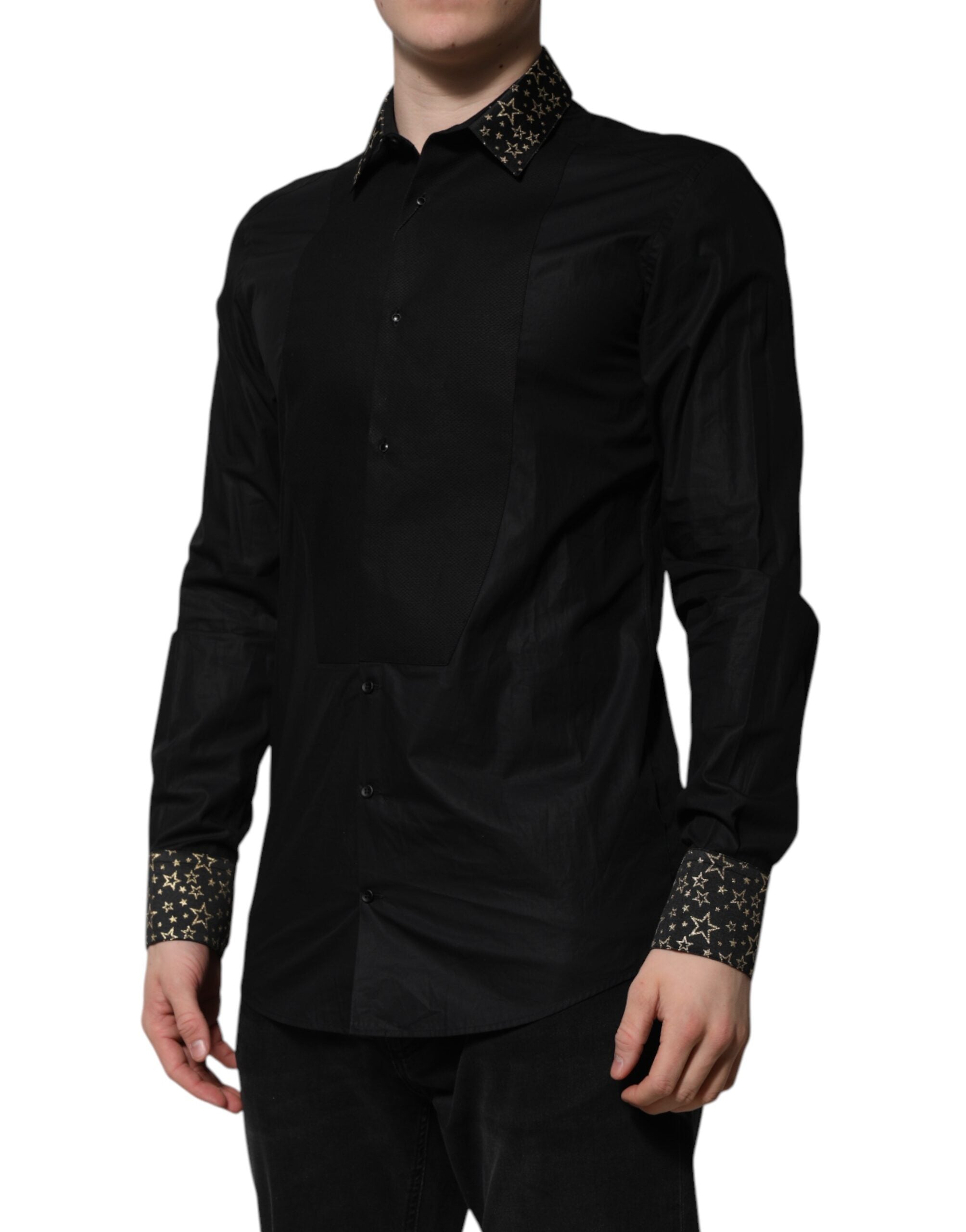 Dolce & Gabbana Black Cotton GOLD Long Sleeves Dress Men's Shirt (Pre-Owned)