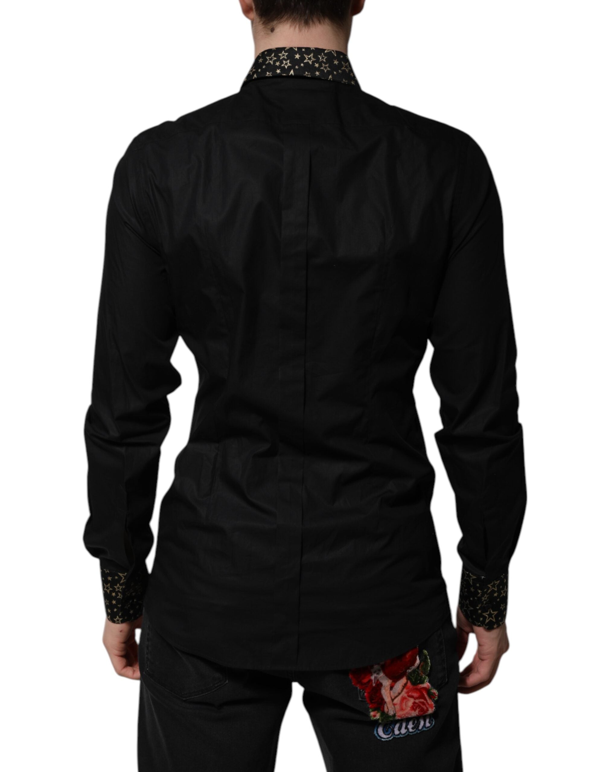 Dolce & Gabbana Black Cotton GOLD Long Sleeves Dress Men's Shirt (Pre-Owned)