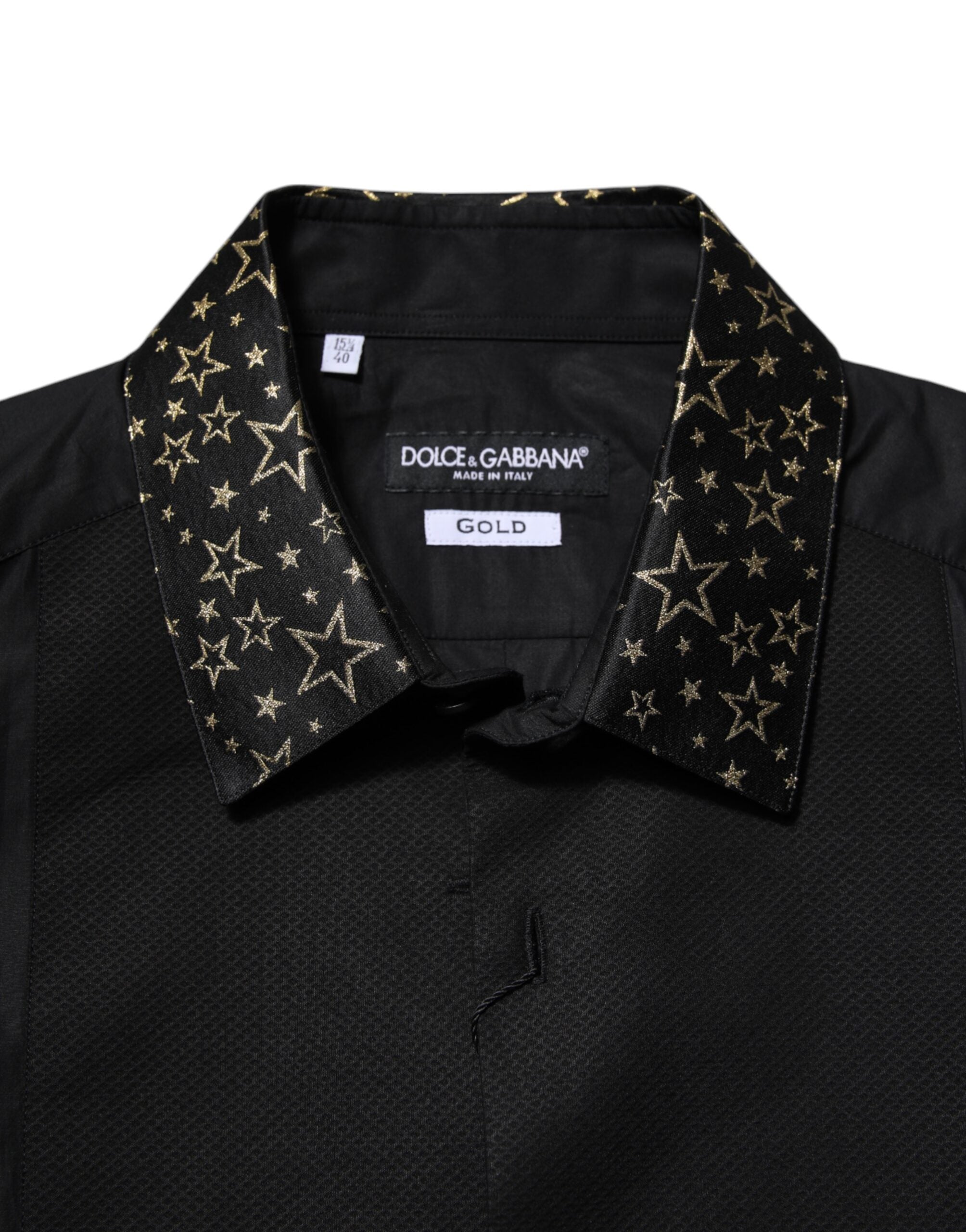 Dolce & Gabbana Black Cotton GOLD Long Sleeves Dress Men's Shirt (Pre-Owned)