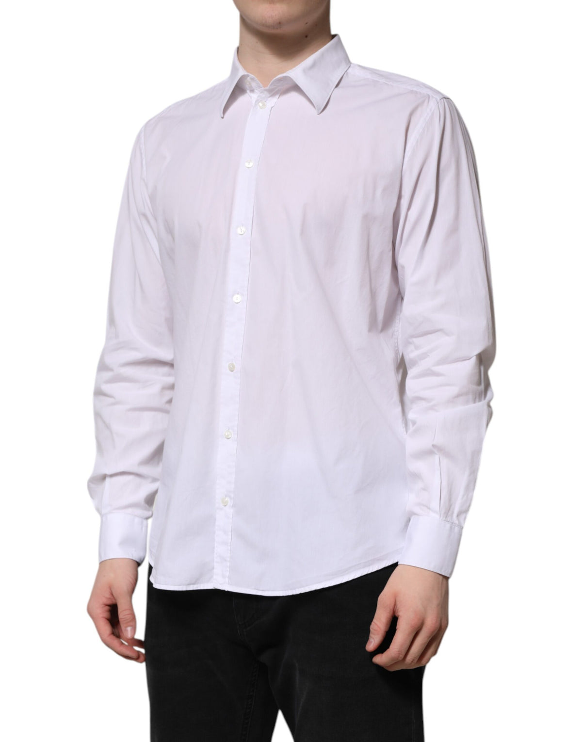 Dolce & Gabbana White Cotton STAFF Long Sleeves Formal Men's Shirt (Pre-Owned)