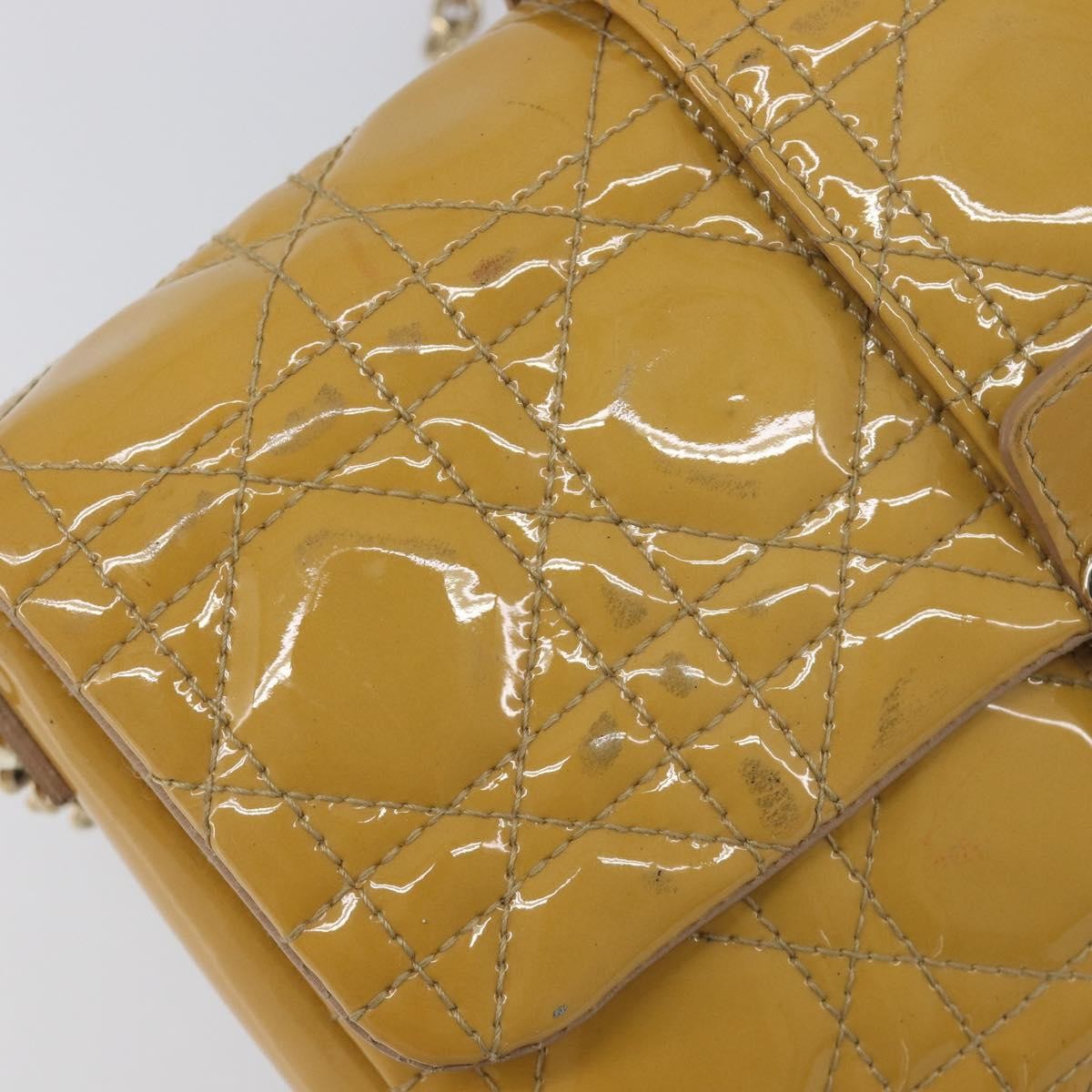 Christian Dior New Lock Cannage Quilt Patent Yellow Patent_Leather Clutche & Pouche Bag (Pre-Owned)