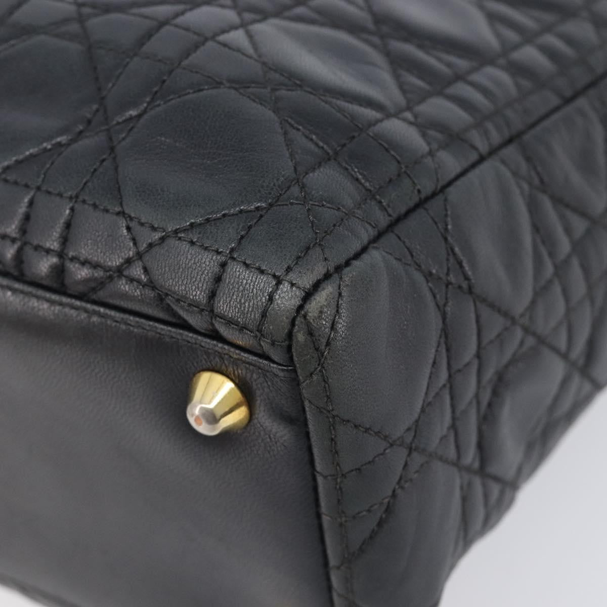 Christian Dior Vintage Lady Dior Cannage Quilt Lambskin Black Leather Handbag (Pre-Owned)
