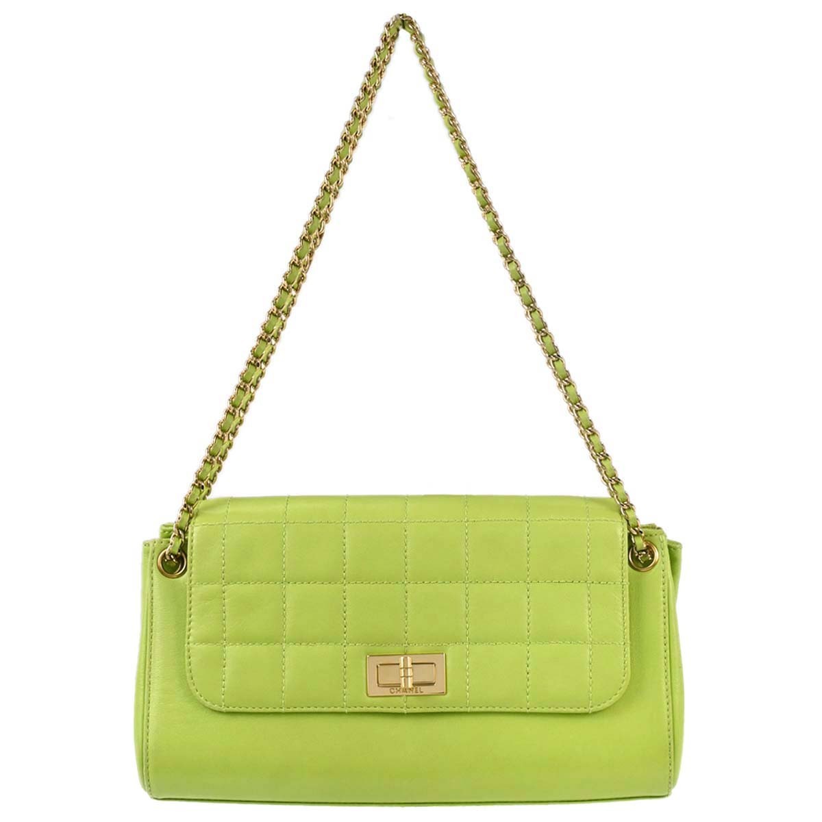 Chanel Chocolate Bar Mademoiselle Lock Chain Quilted Velvet Green Leather Shoulder Bag Bag (Pre-Owned)