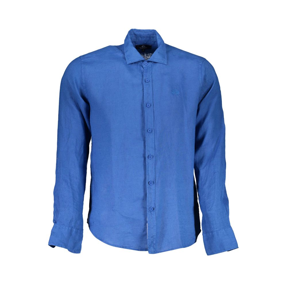 La Martina Blu Linen Men Men's Shirt
