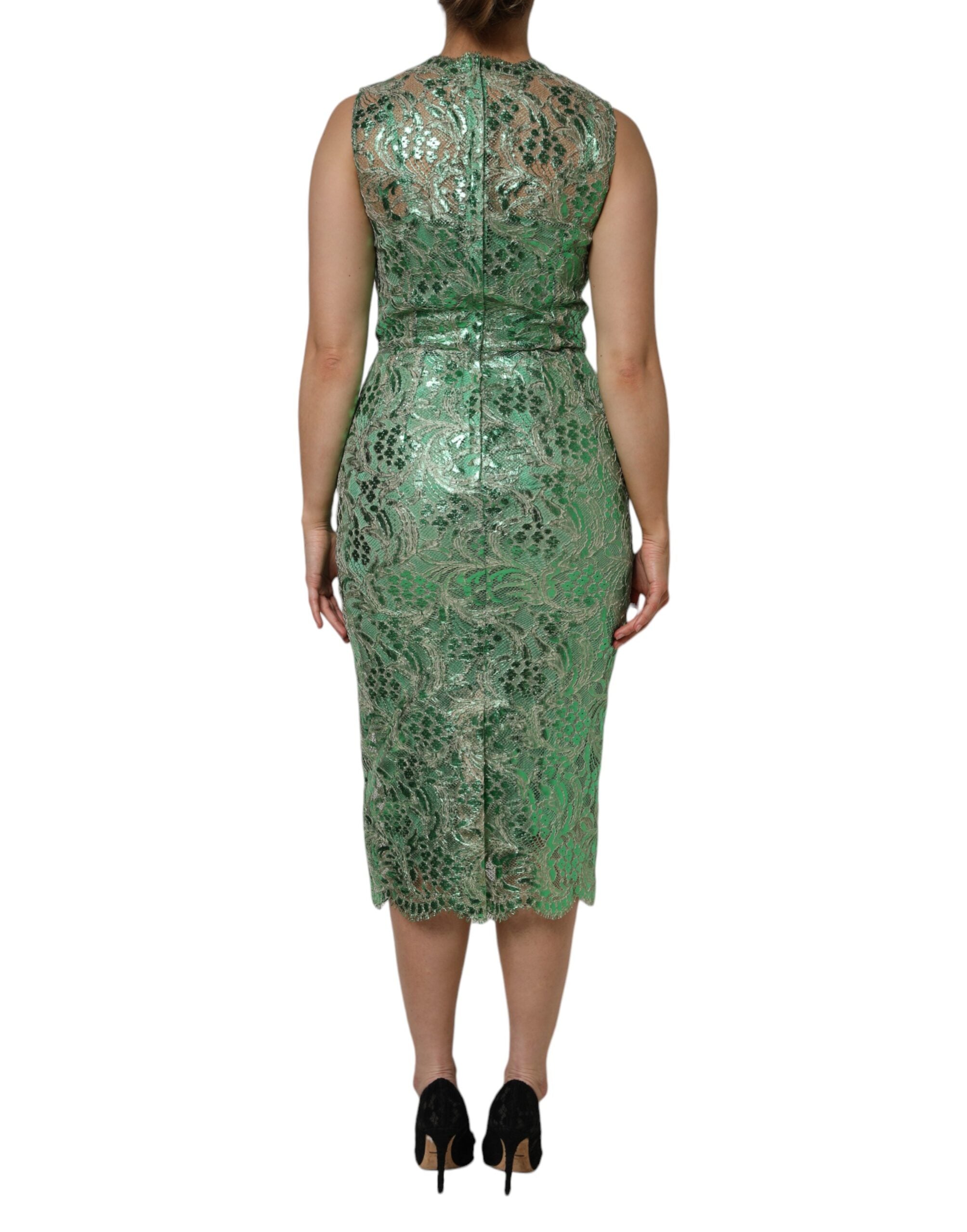 Dolce & Gabbana Green Cotton Floral Lace Sheath Midi Women's Dress