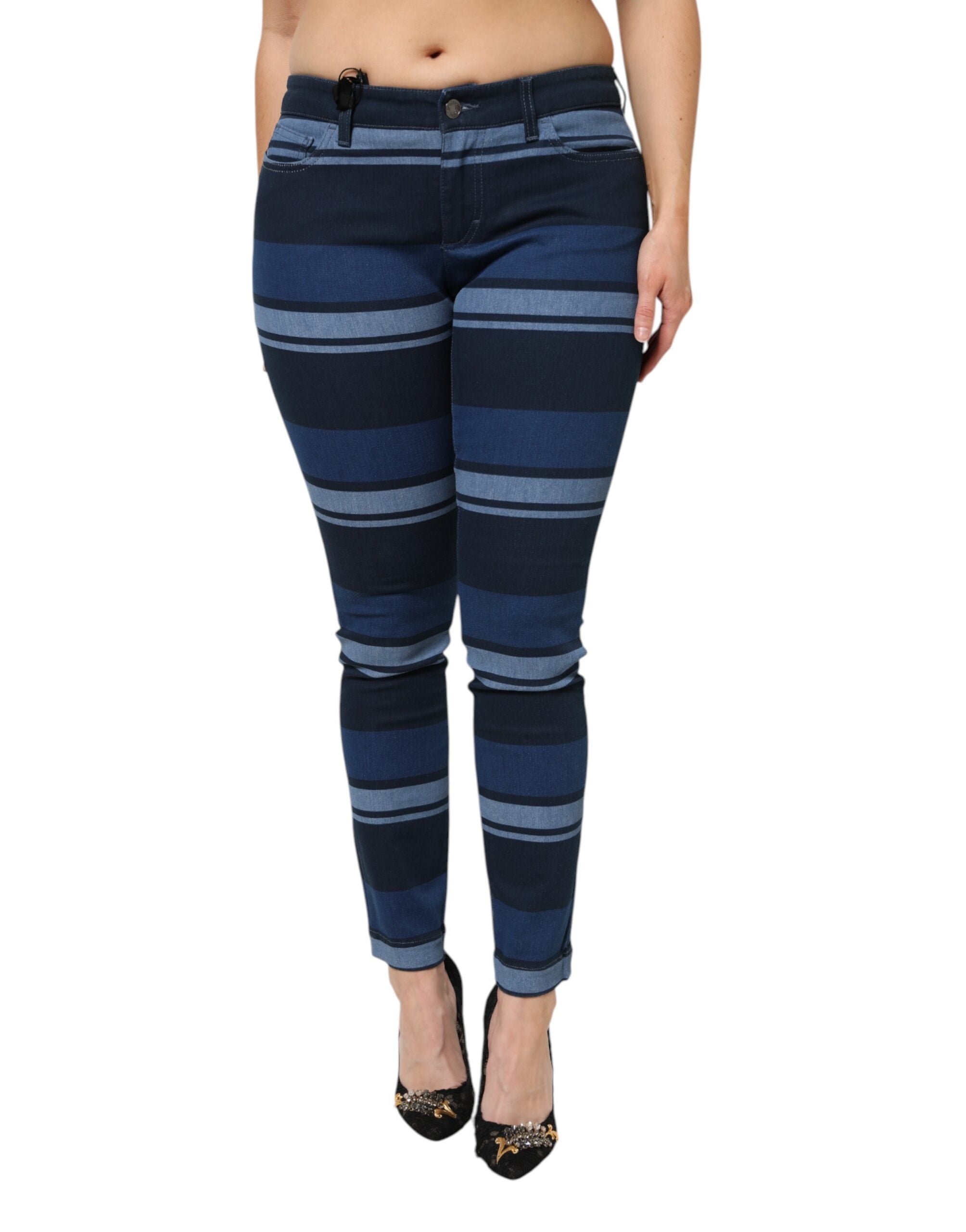 Dolce & Gabbana Blue Striped Cotton Stretch Denim Women's Jeans