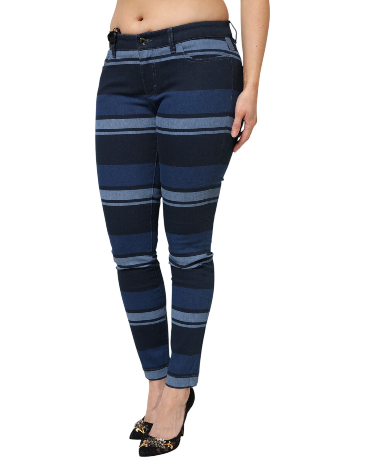 Dolce & Gabbana Blue Striped Cotton Stretch Denim Women's Jeans