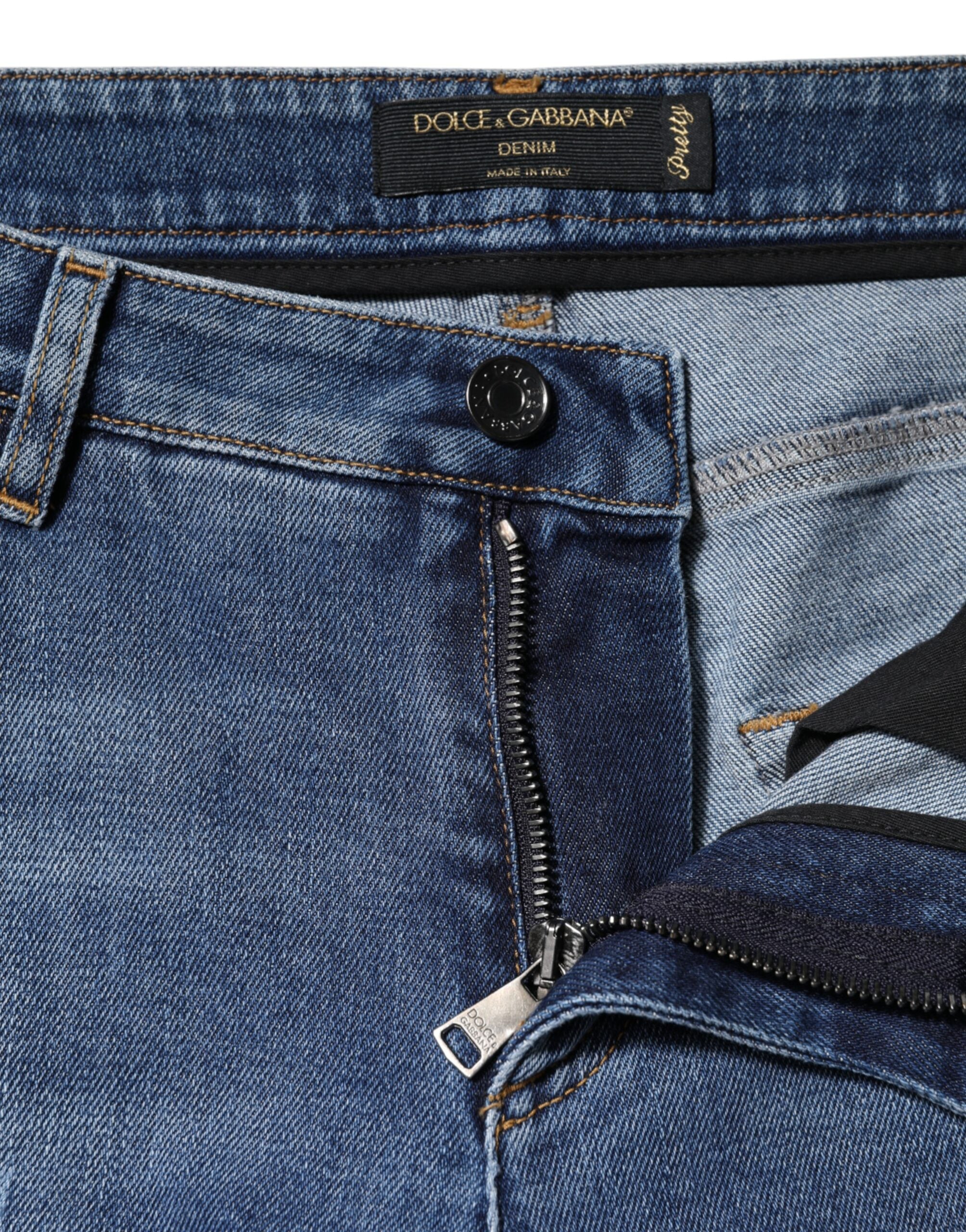 Dolce & Gabbana Blue Tattered Cotton Low Waist Denim Women's Jeans