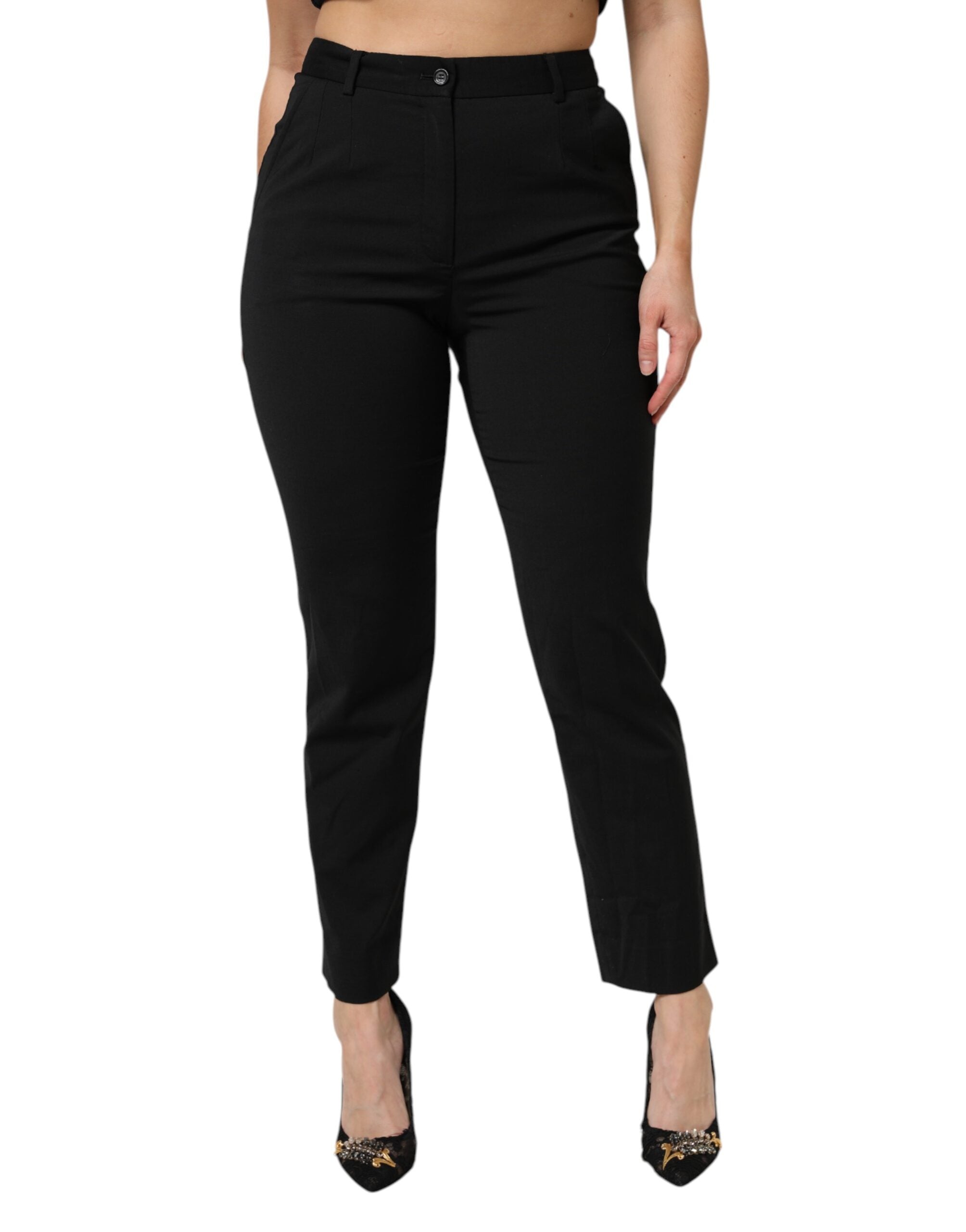 Dolce & Gabbana Black High Waisted Tapered STAFF Women's Pants (Pre-Owned)